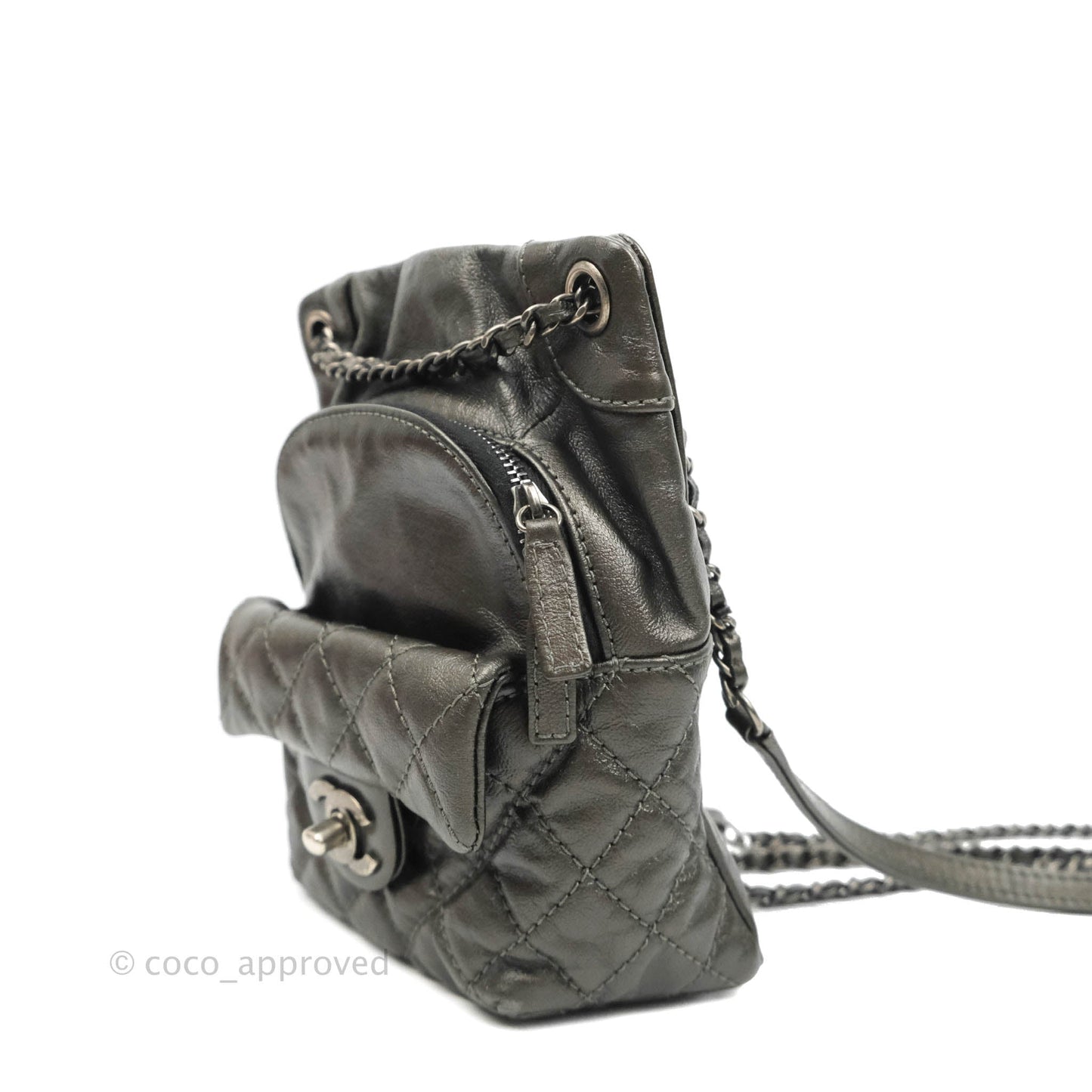 Chanel Chain Backpack Metallic Grey Lambskin Ruthenium Hardware