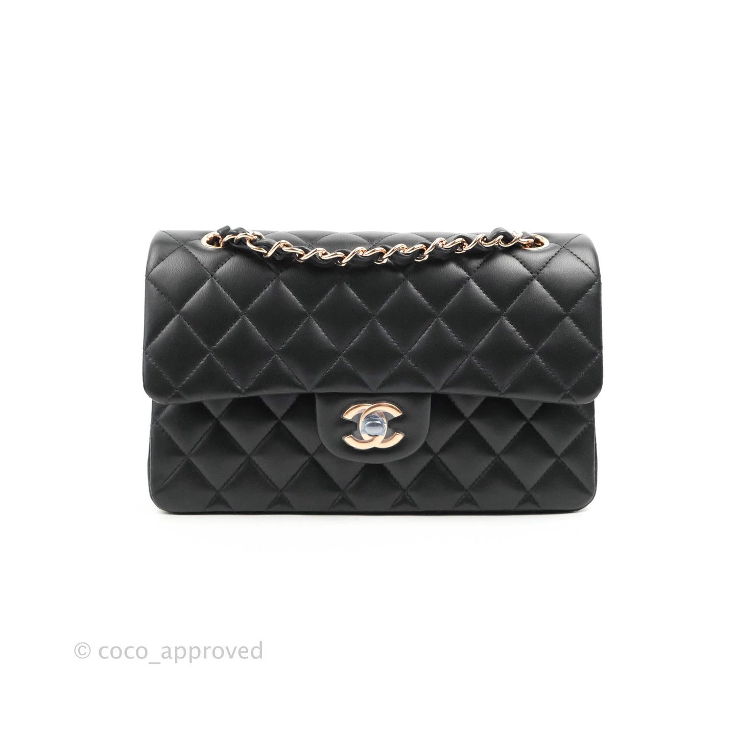 Chanel Classic Small S/M Flap Black Lambskin Rose Pink-Gold Hardware