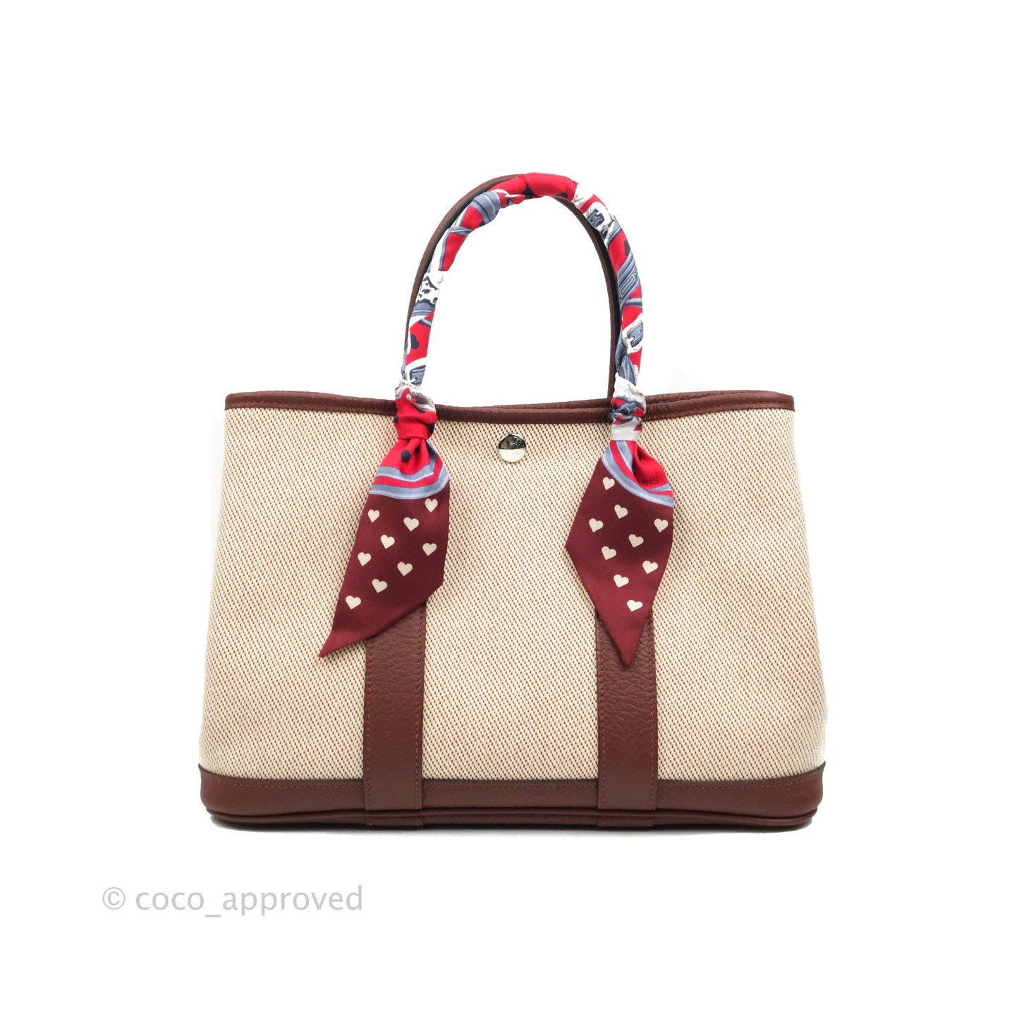 Hermès Garden Party 30 Canvas Framboise Rouge Sellier With Twilly