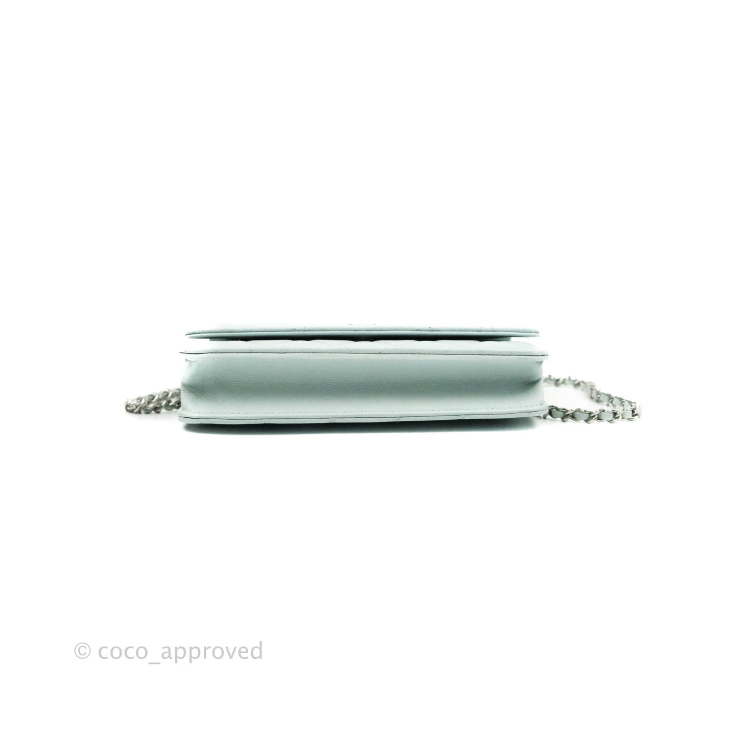 Chanel Quilted Classic Wallet on Chain WOC Light Blue Caviar Silver Hardware