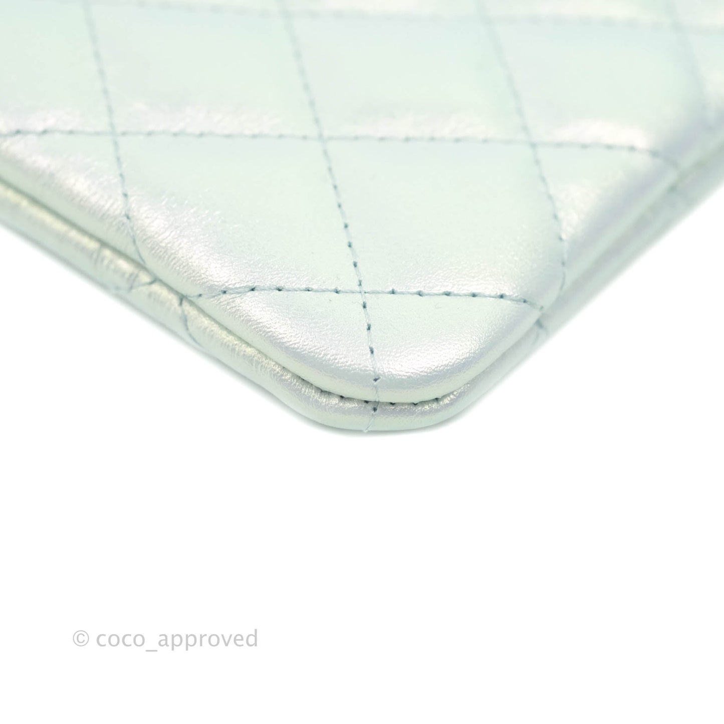 Chanel Mini Quilted O Case Iridescent Icy Blue Calfskin Silver Hardware