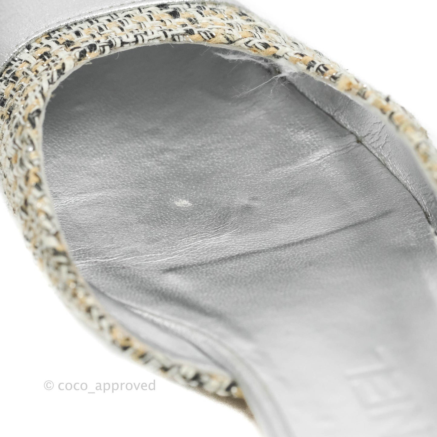 Chanel Classic Slingback Tweed and Silver Calfskin Size 36C