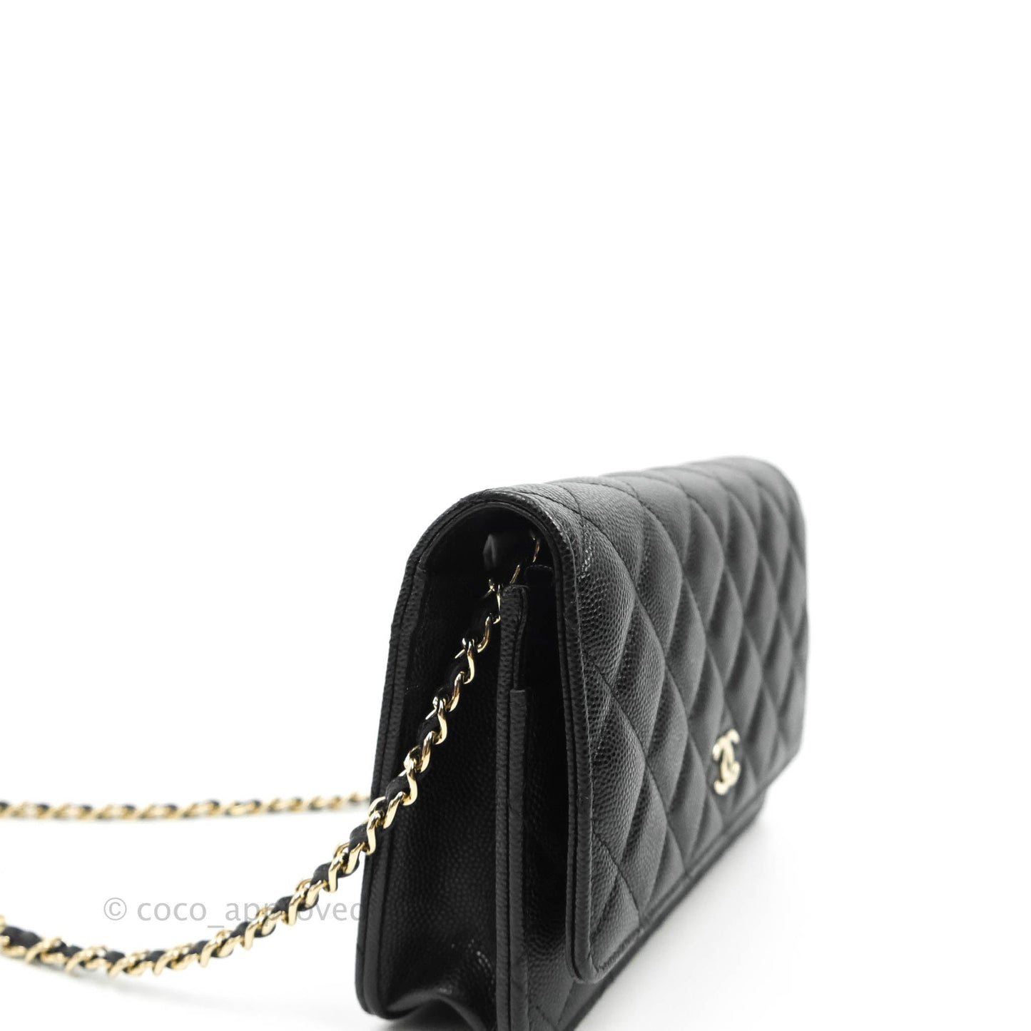 Chanel Quilted WOC Black Caviar Gold Hardware With Charms