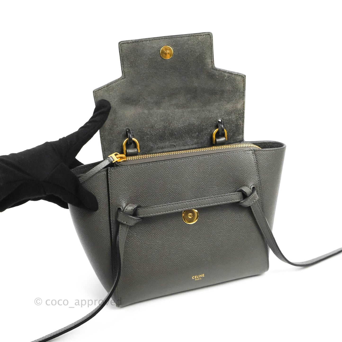 Celine Nano Belt Bag Grey Grained Calfskin Gold Hardware