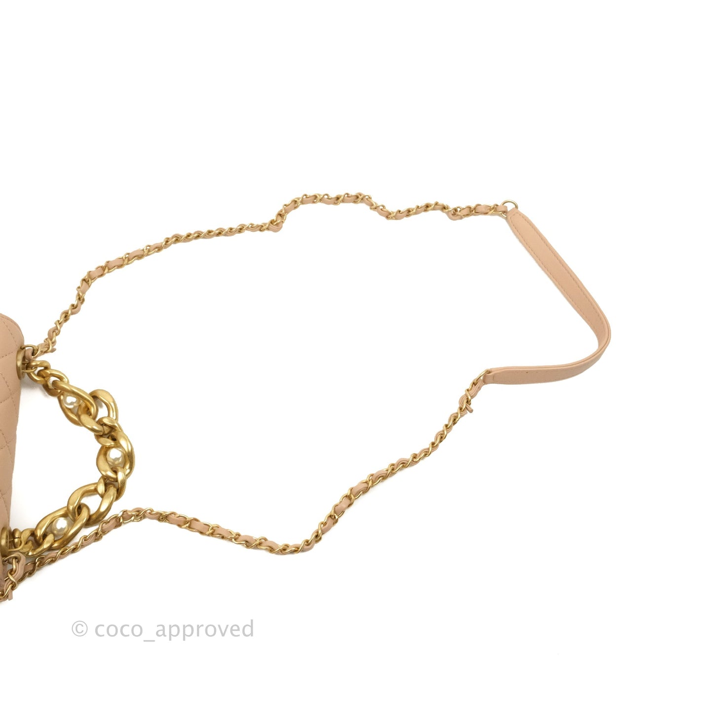 Chanel Pearl Chain Bag Pink Calfskin Aged Gold Hardware