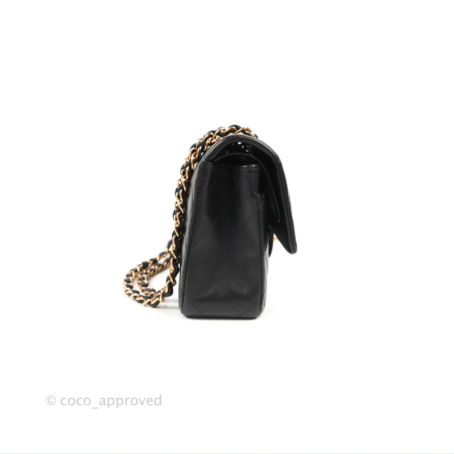 Chanel Classic M/L Medium Flap Black Lambskin Rose Pink-Gold Hardware