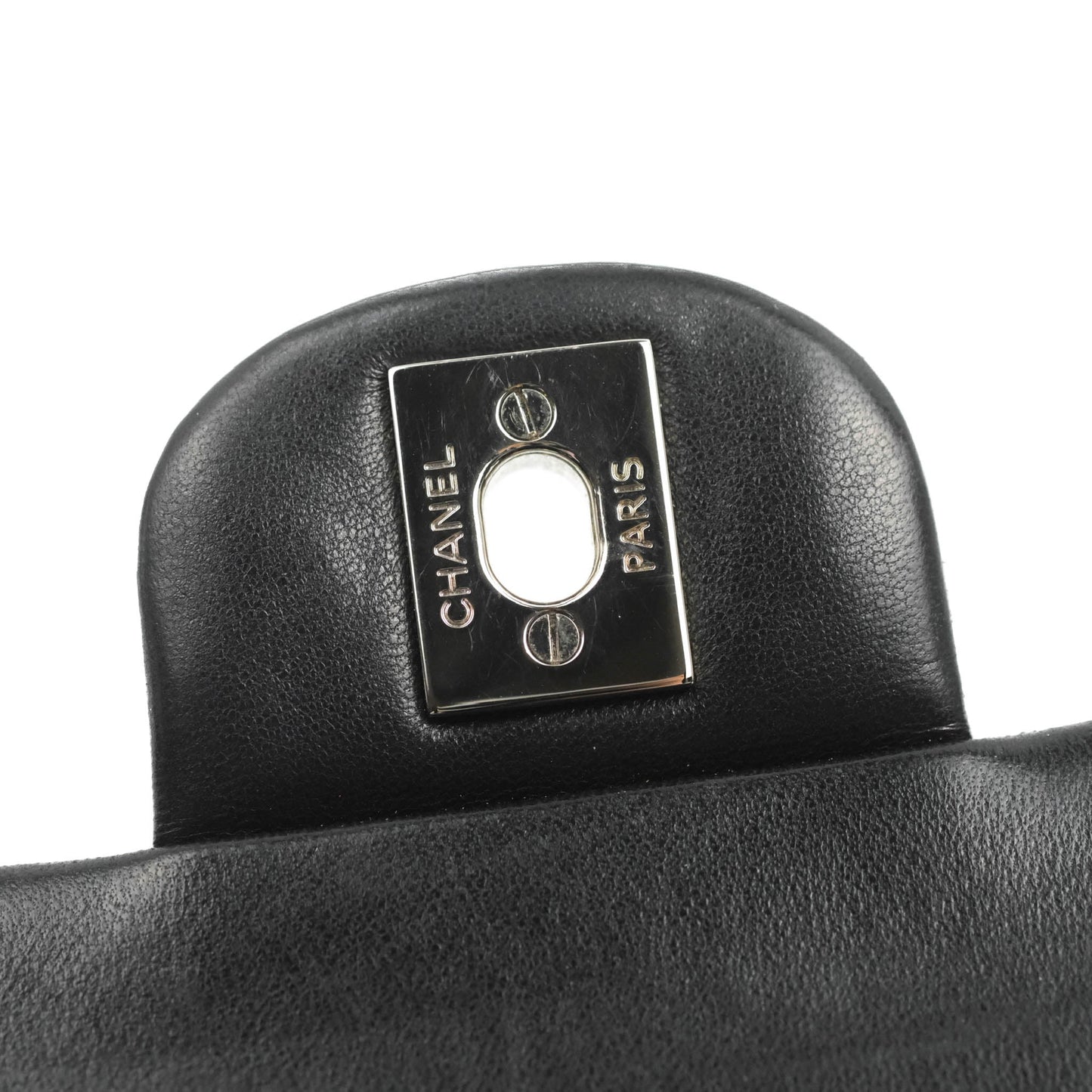 Chanel Classic M/L Medium Flap Quilted Black Lambskin Silver Hardware