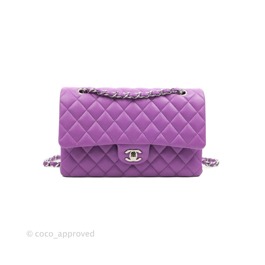 Chanel Classic M/L Medium Flap Quilted Purple Lambskin Silver Hardware 20C