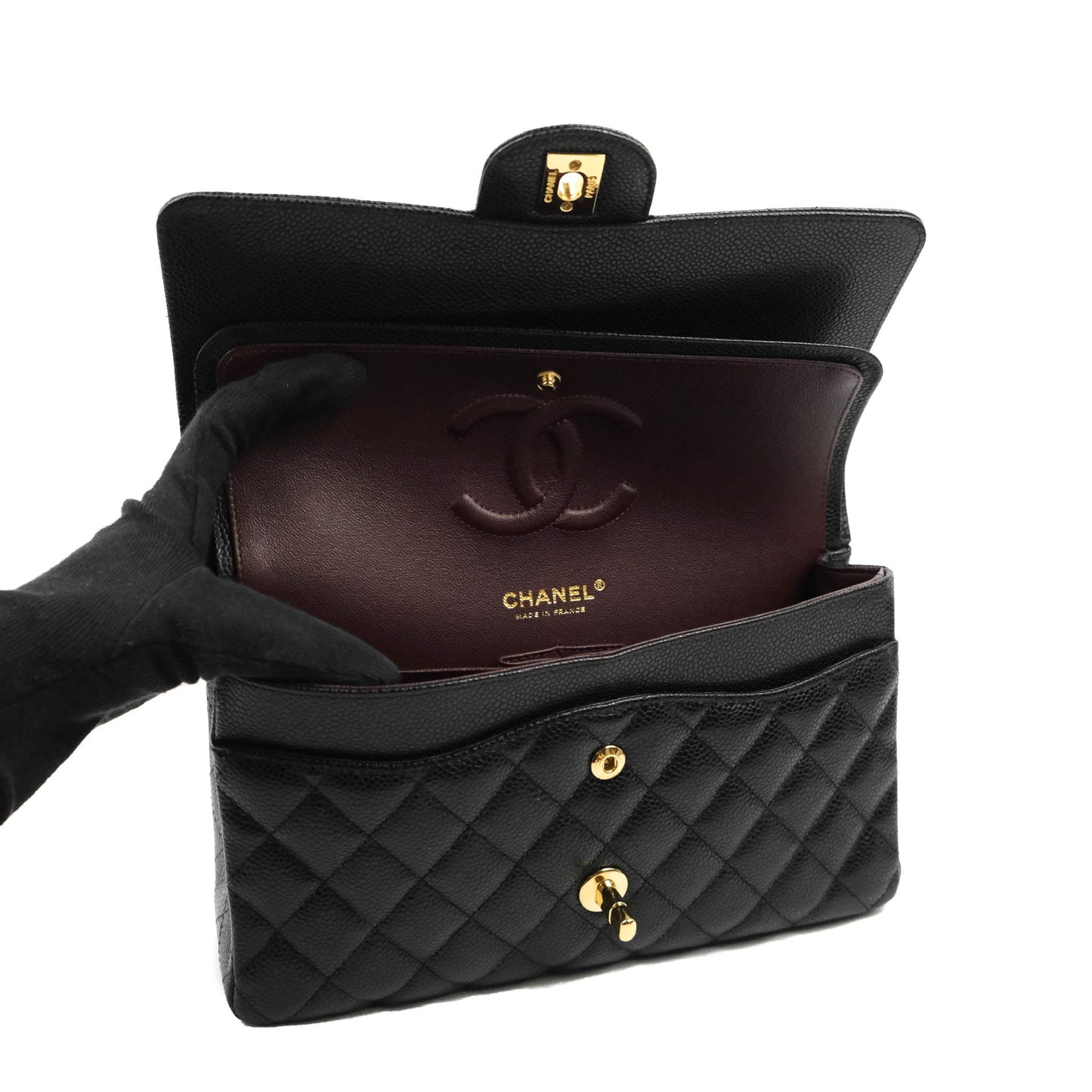 Chanel Classic M/L Medium Flap Quilted Black Caviar Gold Hardware
