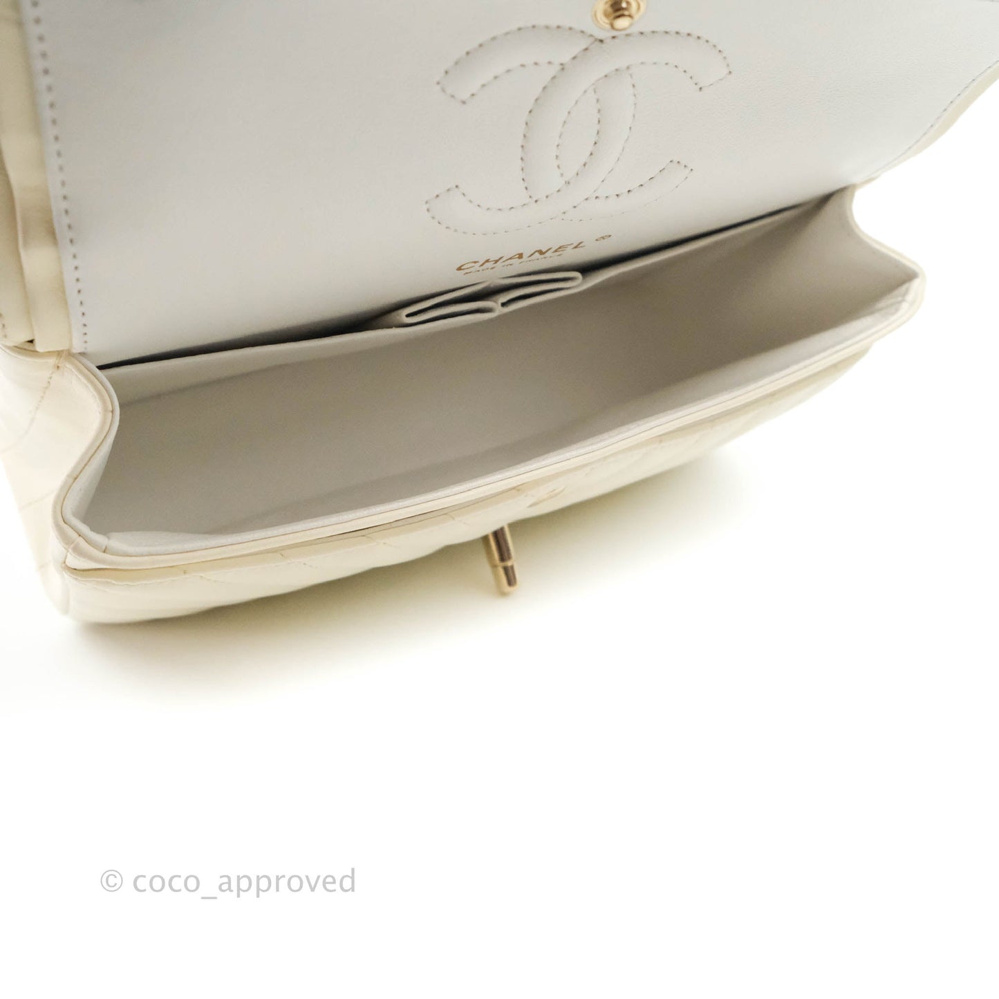 Chanel Classic Chevron S/M Small Double Flap Ivory White Lambskin Gold Hardware