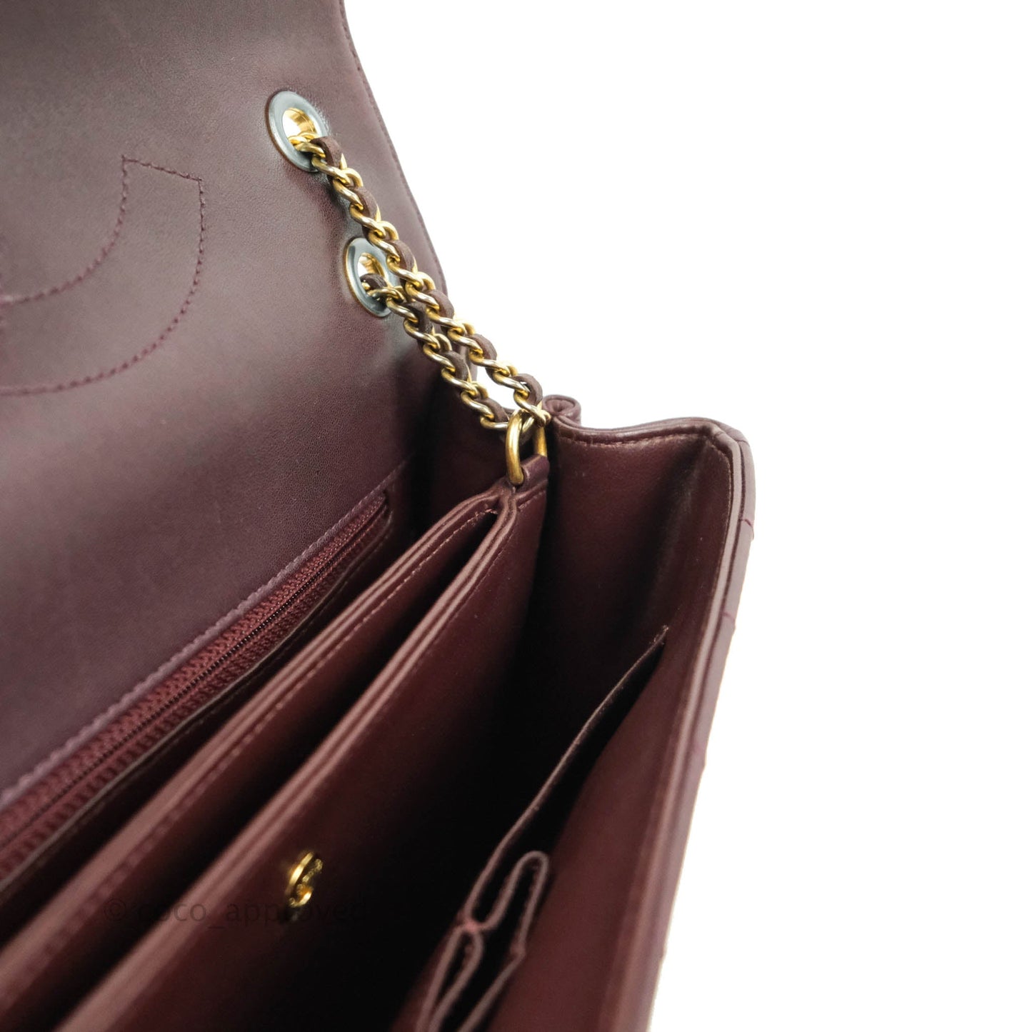 Chanel CC Signature Flap Bag Diagonal Burgundy Calfskin Aged Gold Hardware