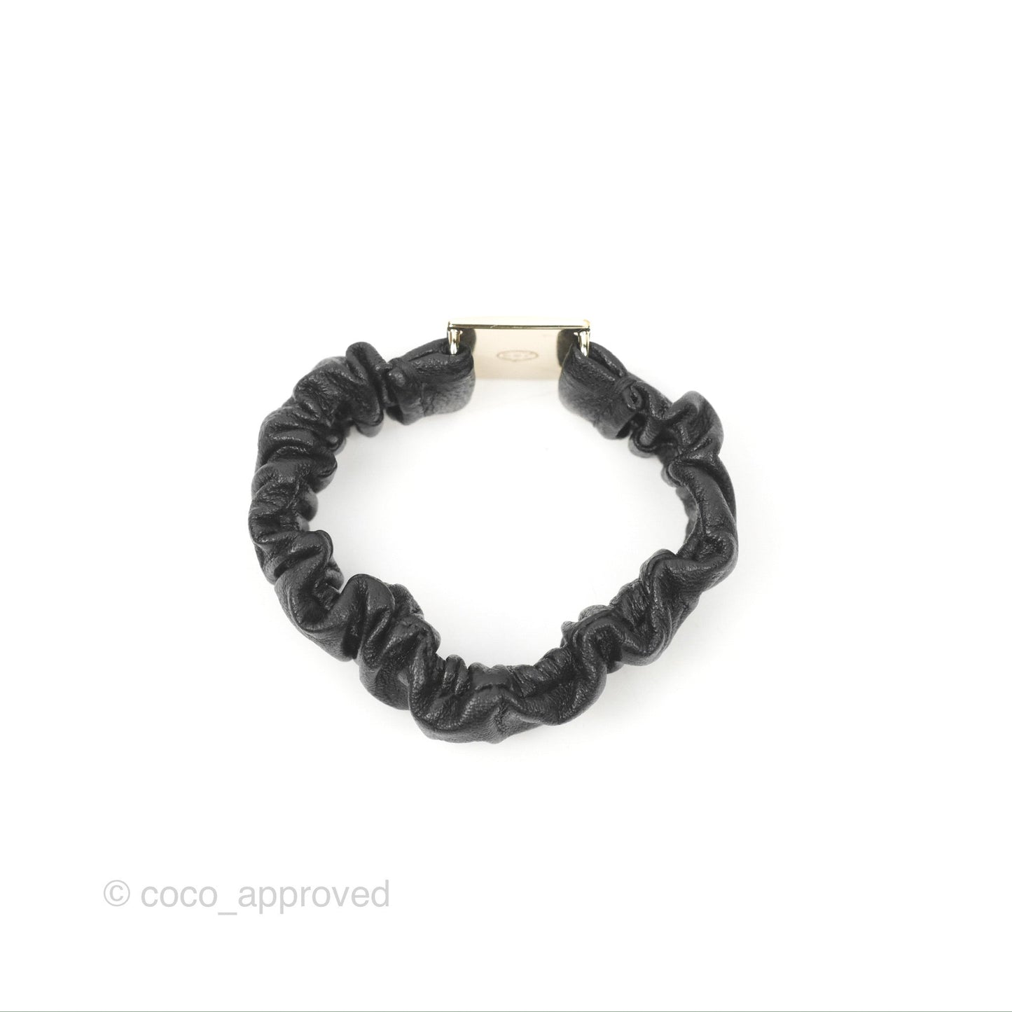 Chanel CC Black Leather Hair Accessory Gold Tone 21B
