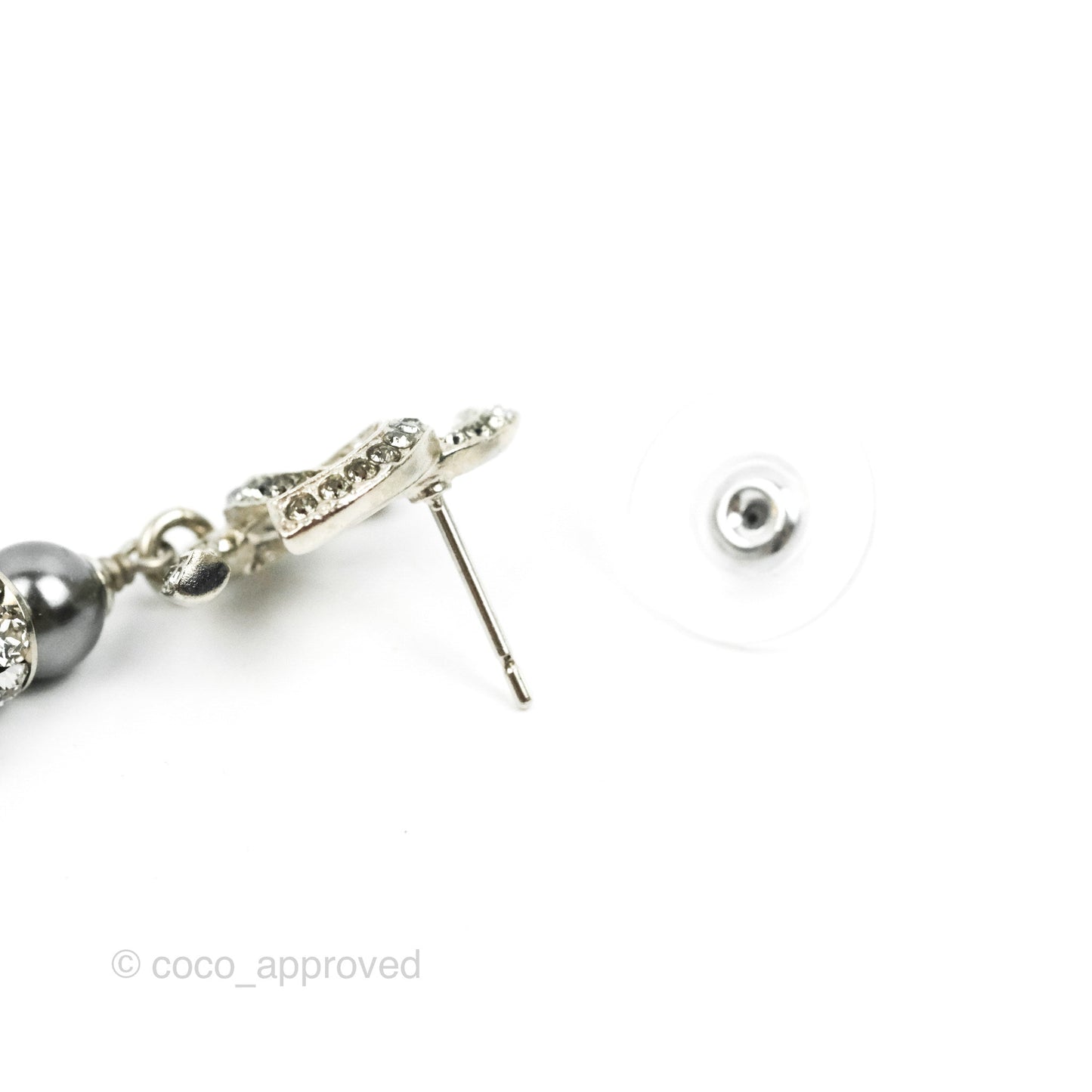 Chanel Crystal CC Drop Earrings Silver Tone 18A