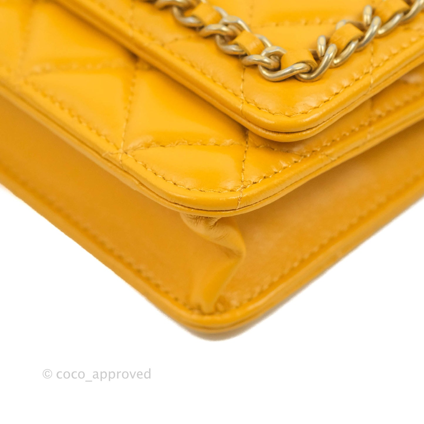 Chanel Quilted Classic Chain Around WOC Yellow Lambskin Aged Gold Hardware