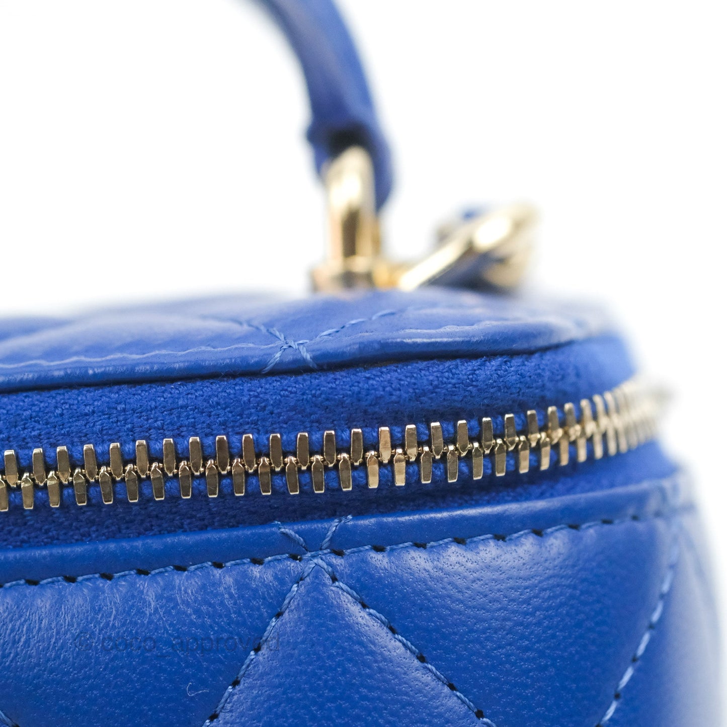 Chanel Mini Top Handle Vanity With Chain Blue Lambskin Gold Hardware