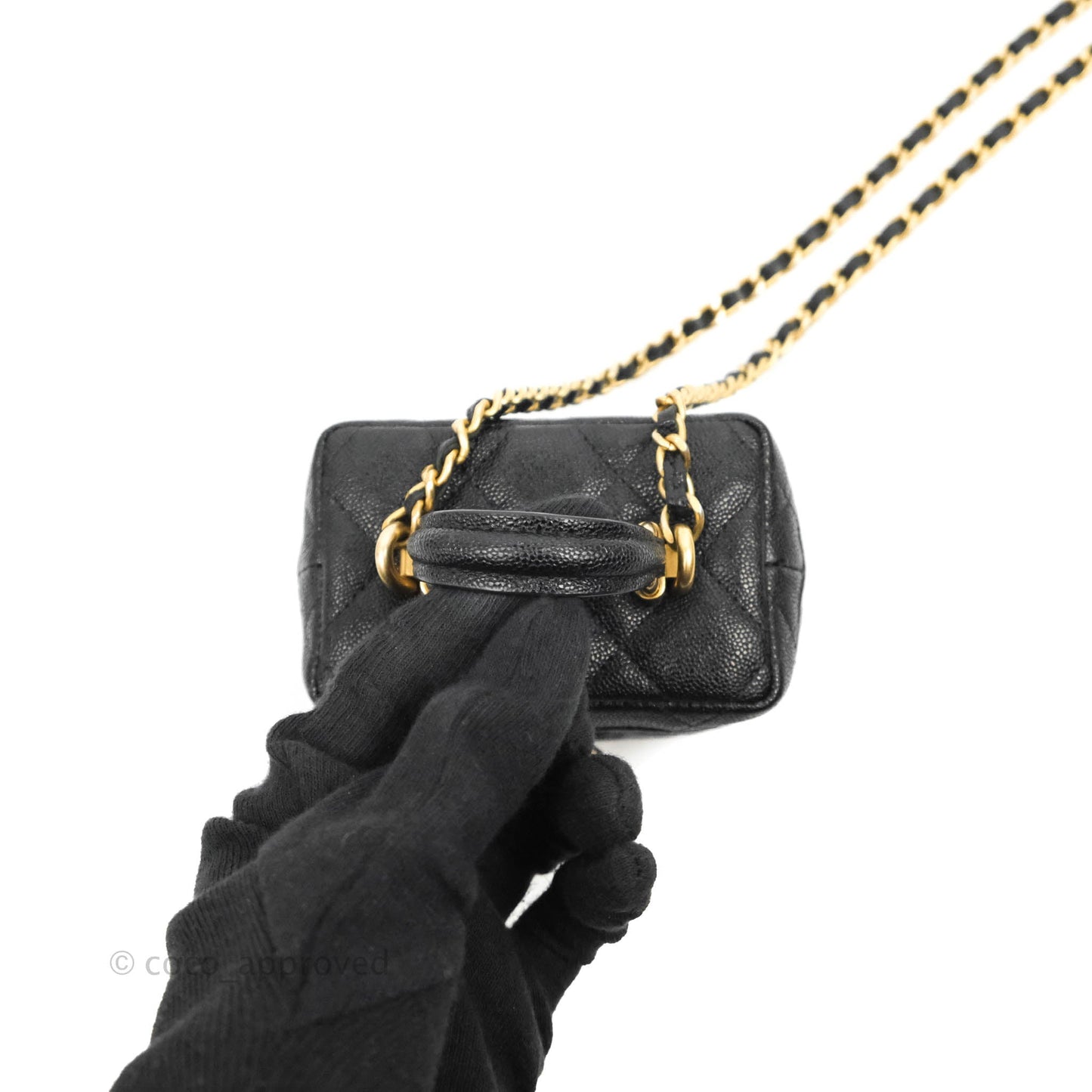 Chanel Quilted Mini Top Handle Vanity With Chain Black Caviar Aged Gold Hardware