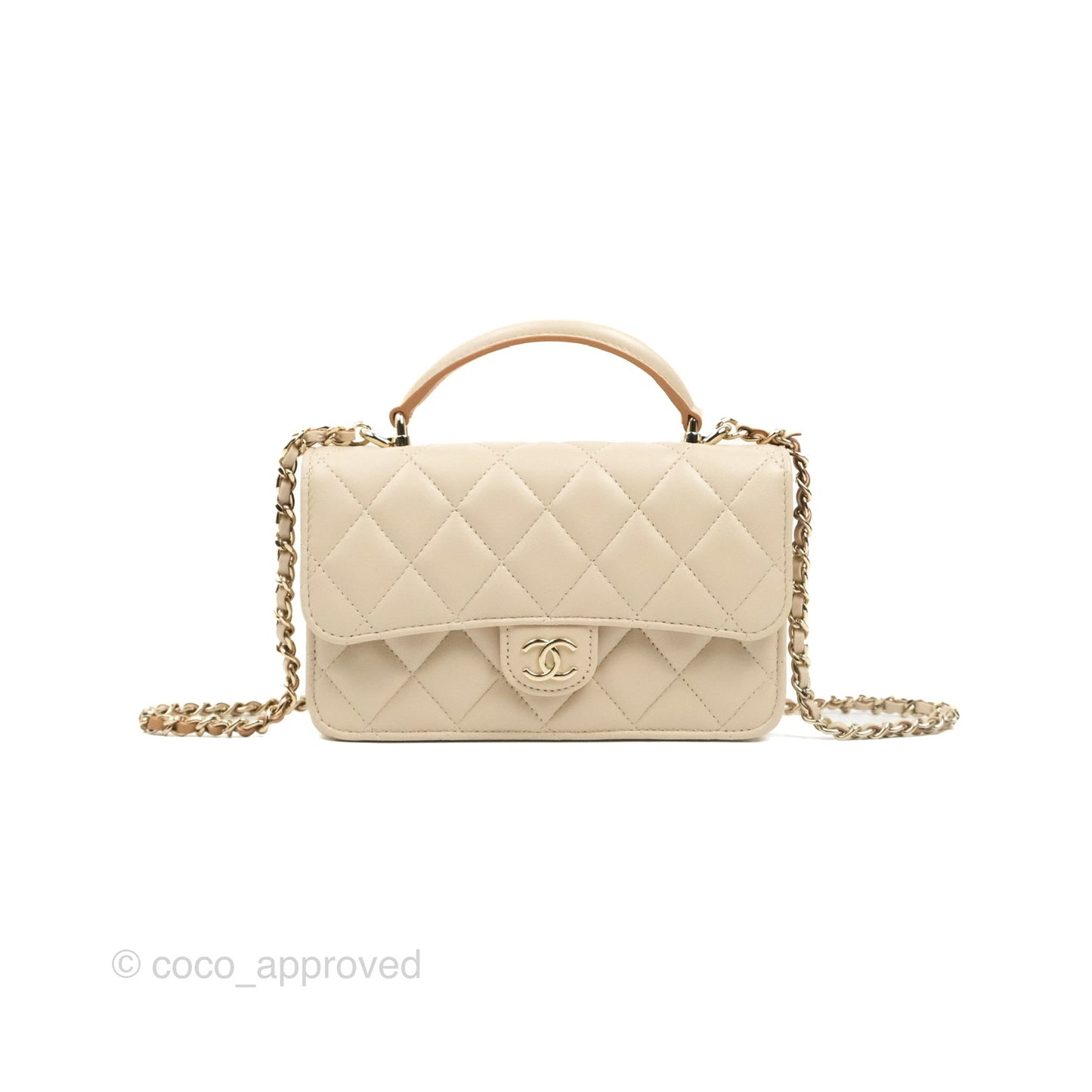 Chanel Top Handle Mini WOC Ecru/Beige Lambskin Gold Hardware 23P