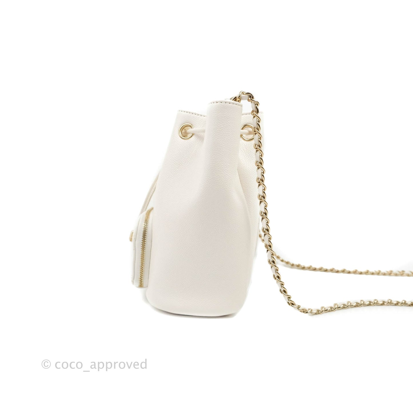 Chanel Business Affinity Drawstring Bucket Bag White Caviar Gold Hardware