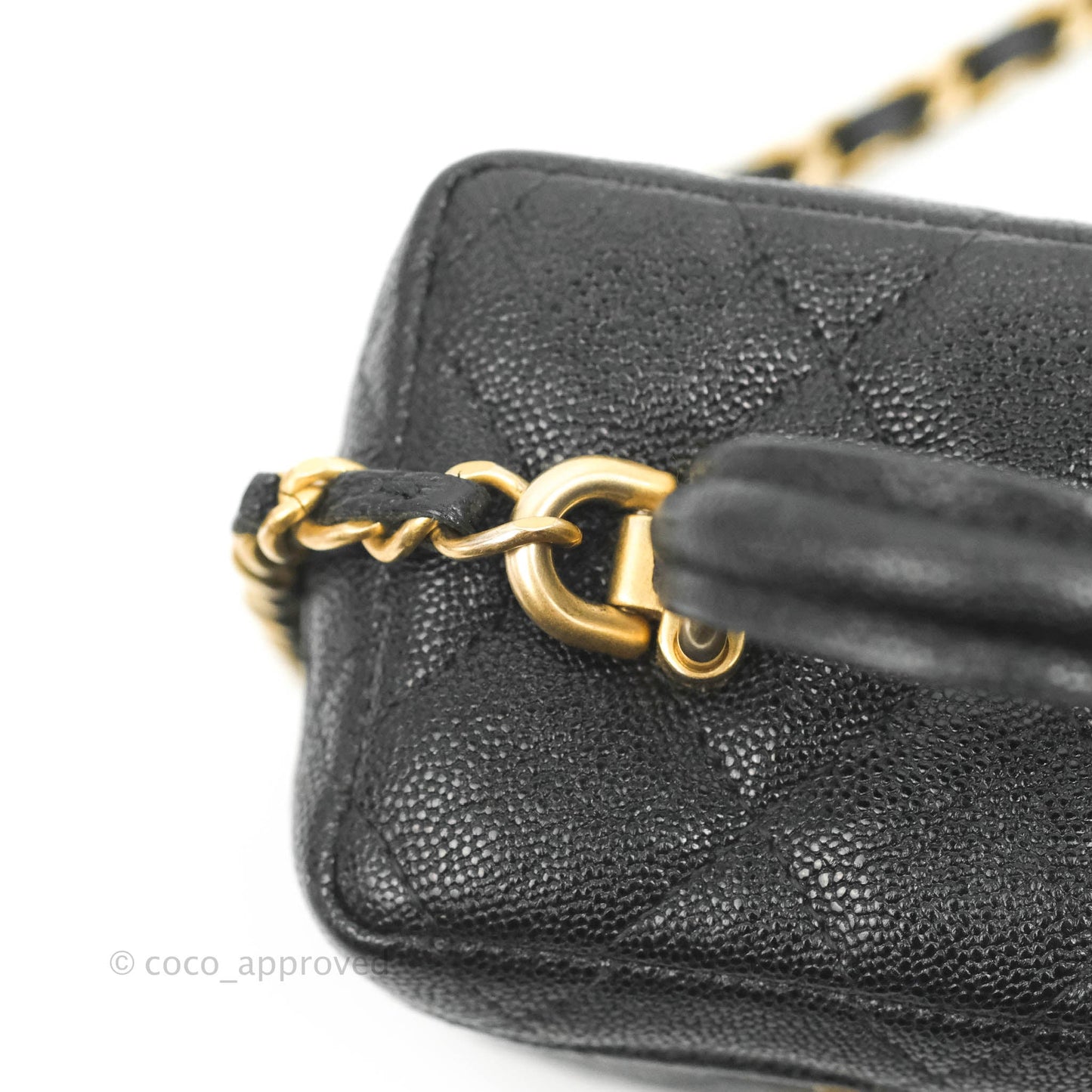 Chanel Quilted Mini Top Handle Vanity With Chain Black Caviar Aged Gold Hardware