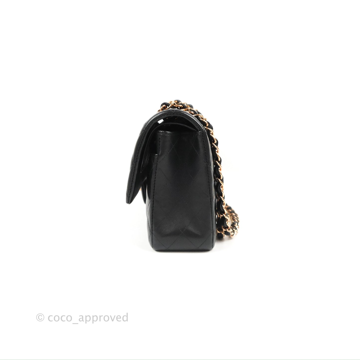 Chanel Classic M/L Medium Flap Black Lambskin Rose Pink-Gold Hardware