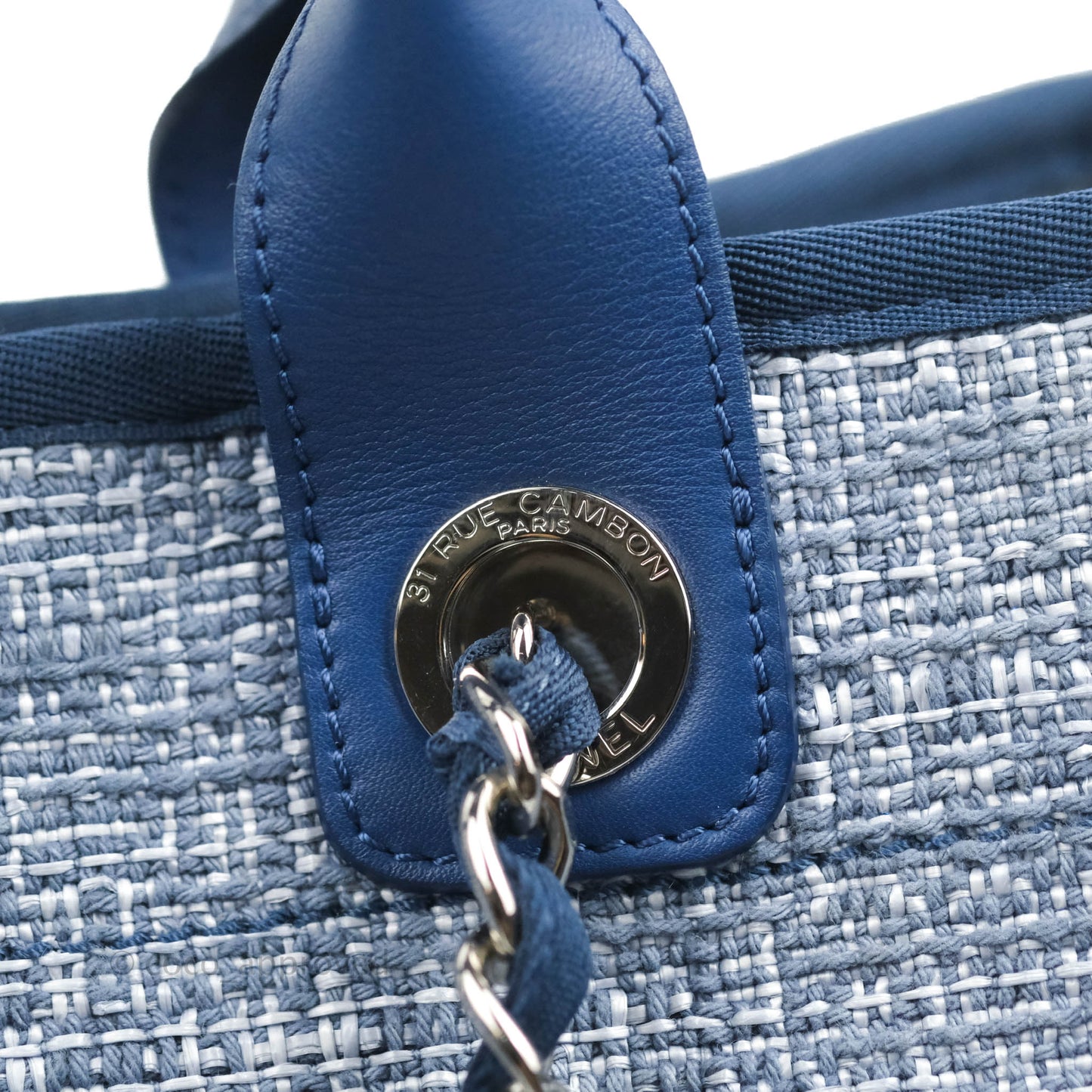 Chanel Large Deauville Blue Canvas Silver Hardware