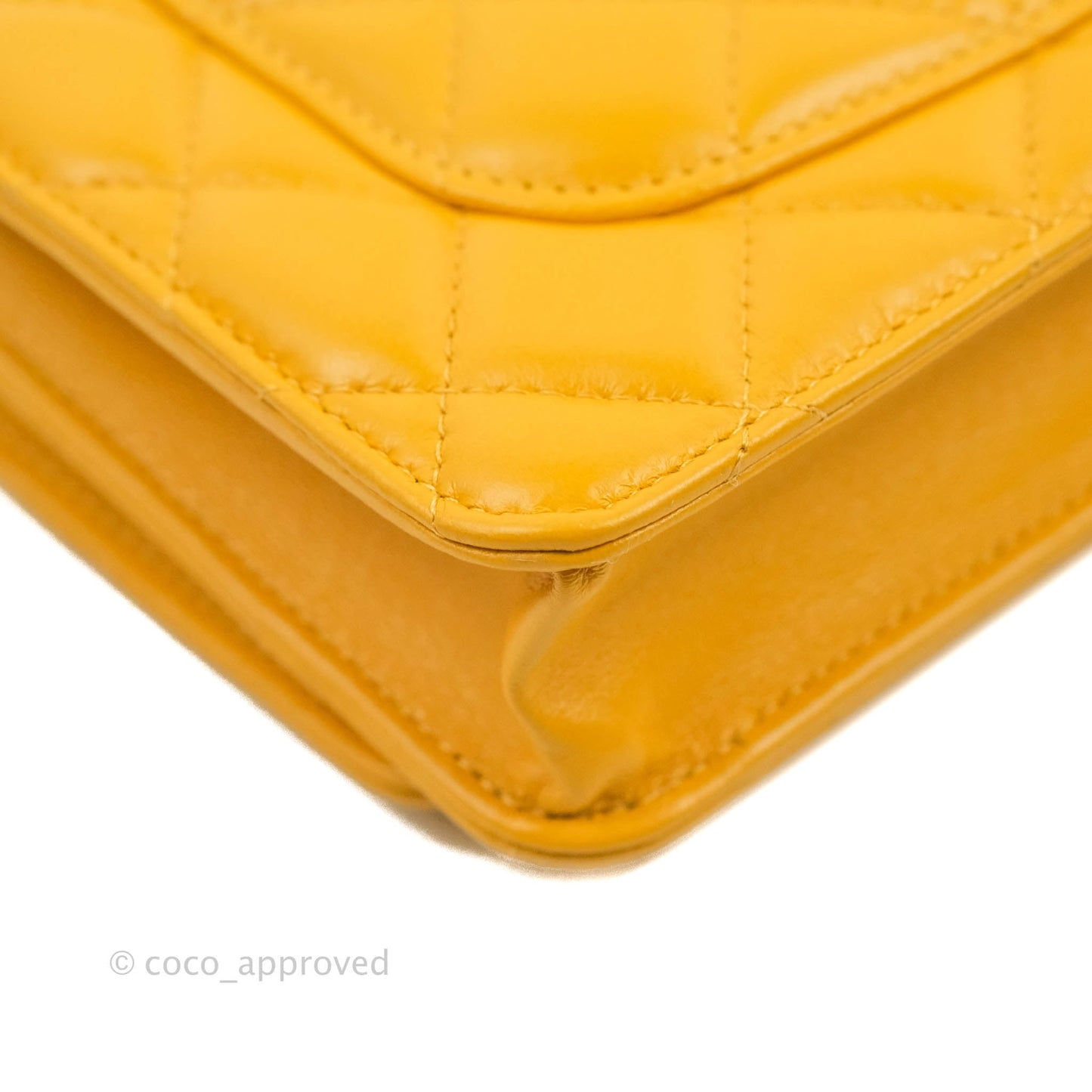 Chanel Quilted Classic Chain Around WOC Yellow Lambskin Aged Gold Hardware