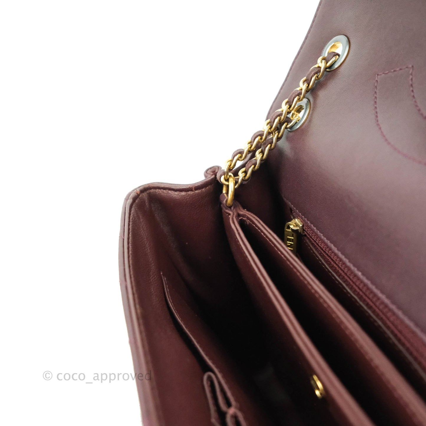 Chanel CC Signature Flap Bag Diagonal Burgundy Calfskin Aged Gold Hardware