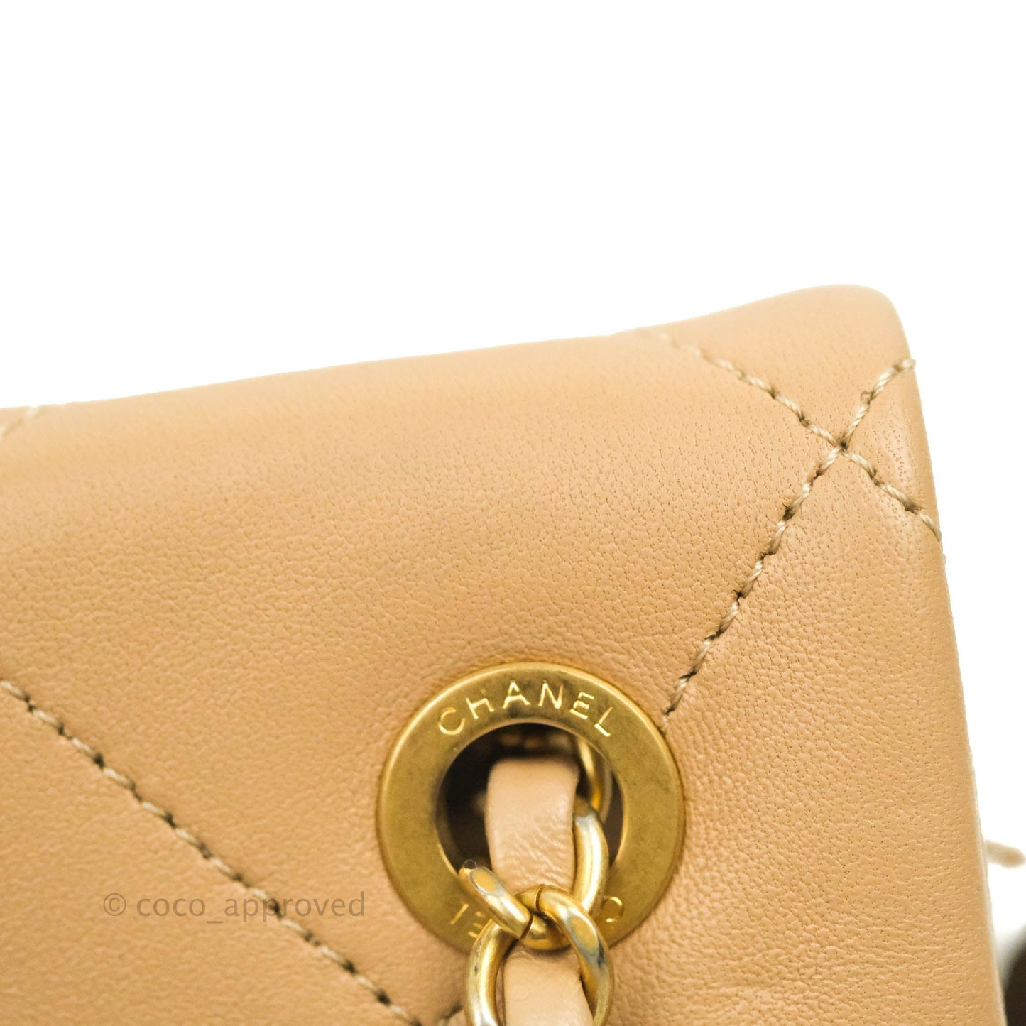 Chanel A Real Catch Quilted Flap Bag Beige Aged Gold Hardware