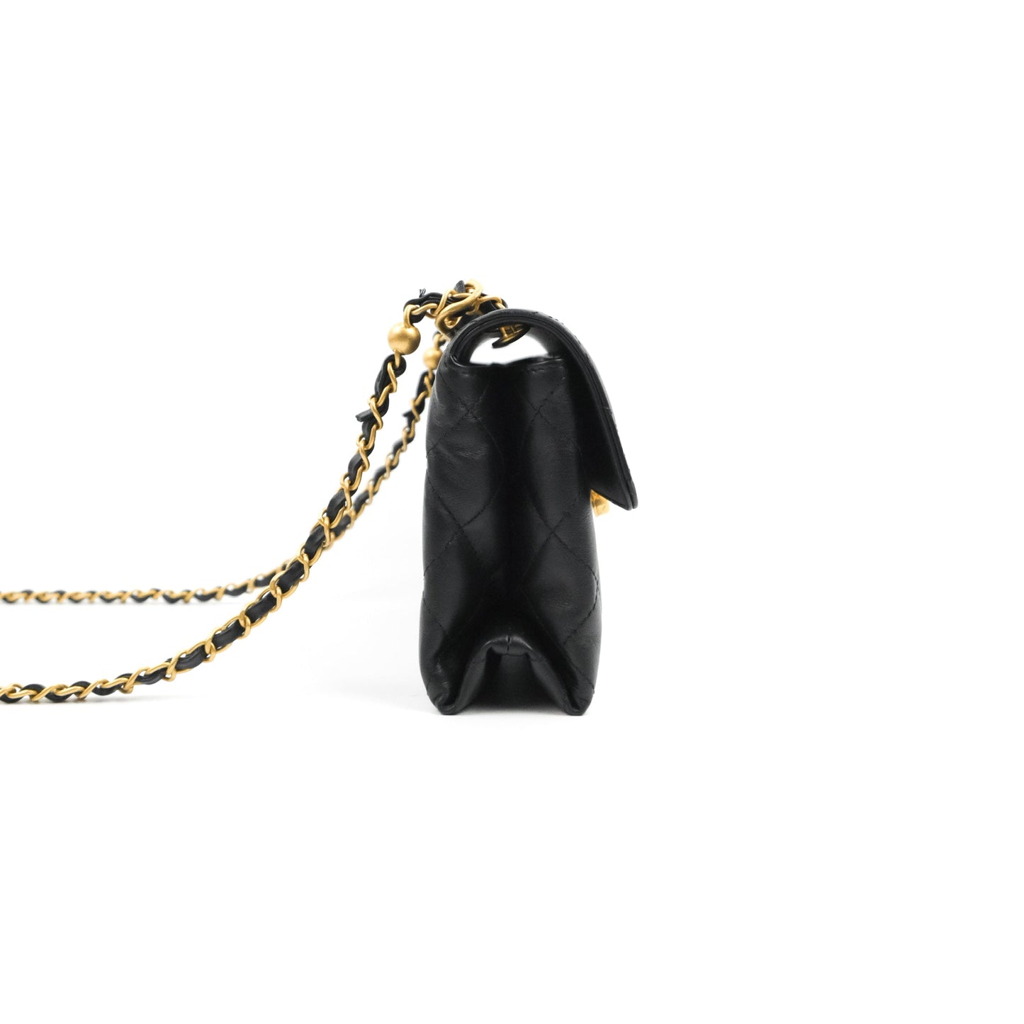 Chanel Small Chain Bar Flap Bag Black Calfskin Aged Gold Hardware