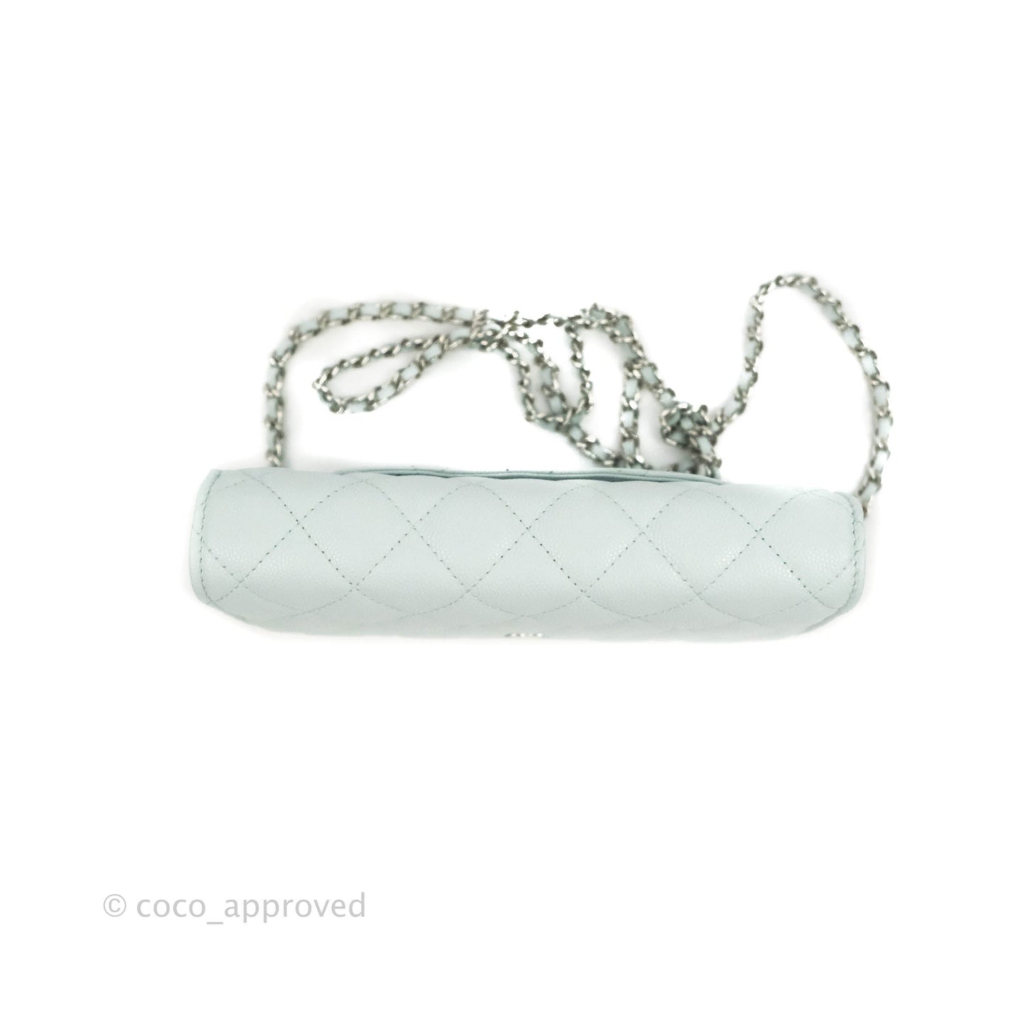 Chanel Quilted Classic Wallet on Chain WOC Light Blue Caviar Silver Hardware