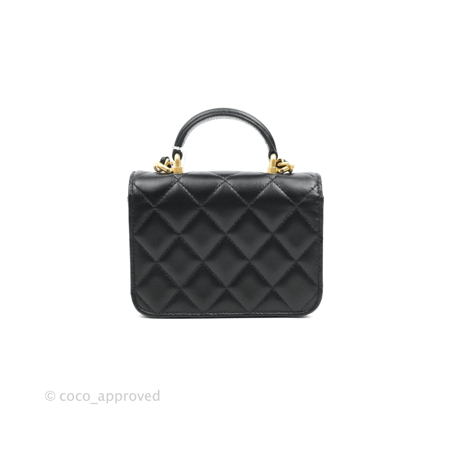 Chanel Flap Coin Purse With Chain Black Lambskin Aged Gold Hardware
