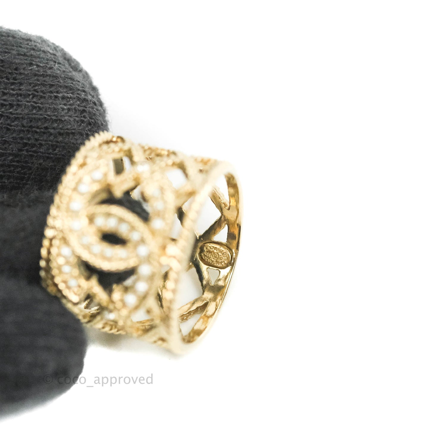 Chanel CC Pearl Ring Gold Tone 19C