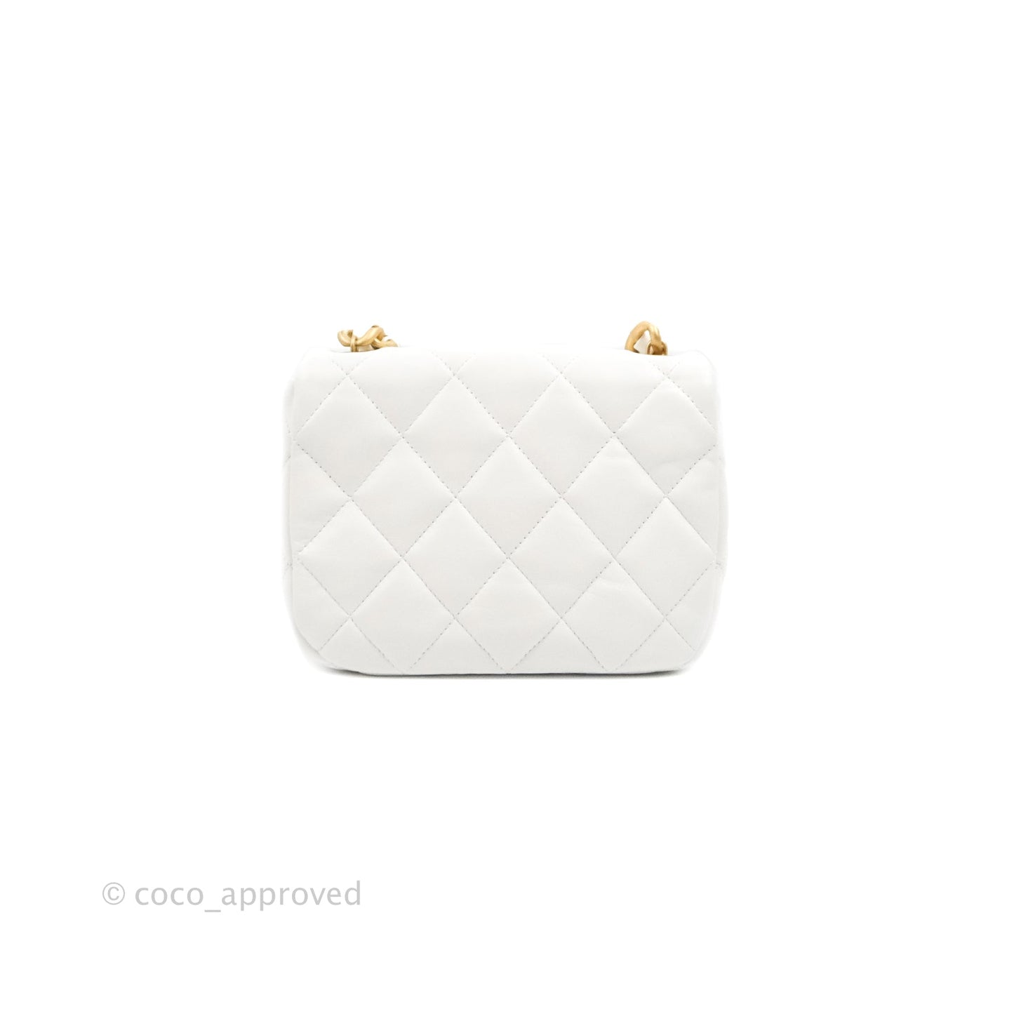 Chanel Small Flap Bag White Lambskin Aged Gold and Lacquered Metal 22S