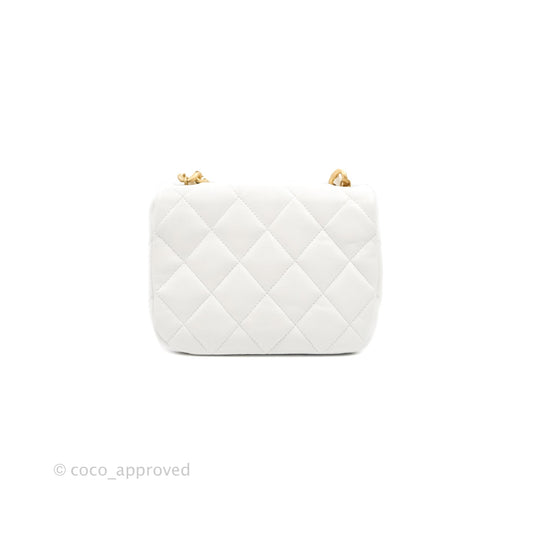 Chanel Small Flap Bag White Lambskin Aged Gold and Lacquered Metal 22S