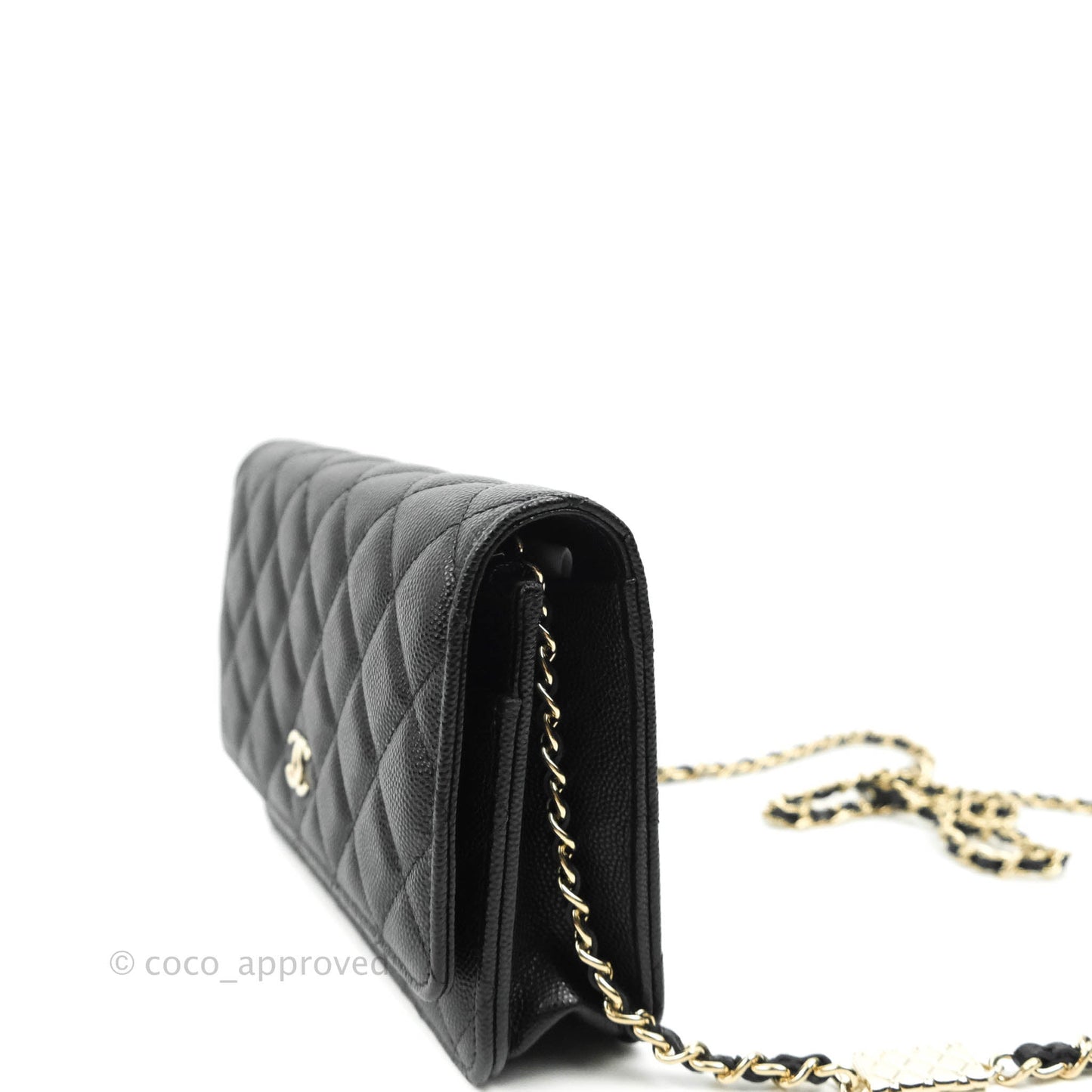 Chanel Quilted WOC Black Caviar Gold Hardware With Charms