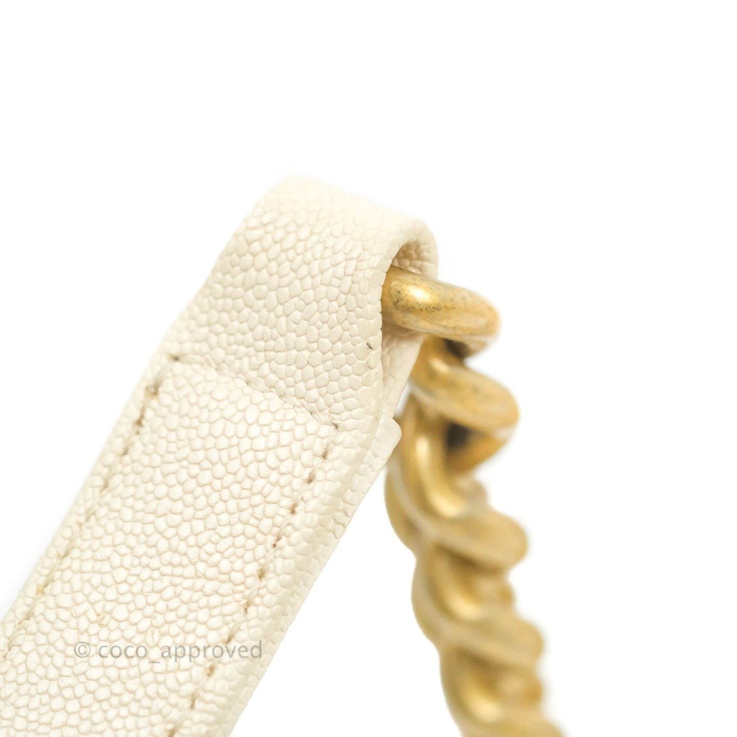 Chanel Boy Small Quilted White Caviar Aged Gold Hardware