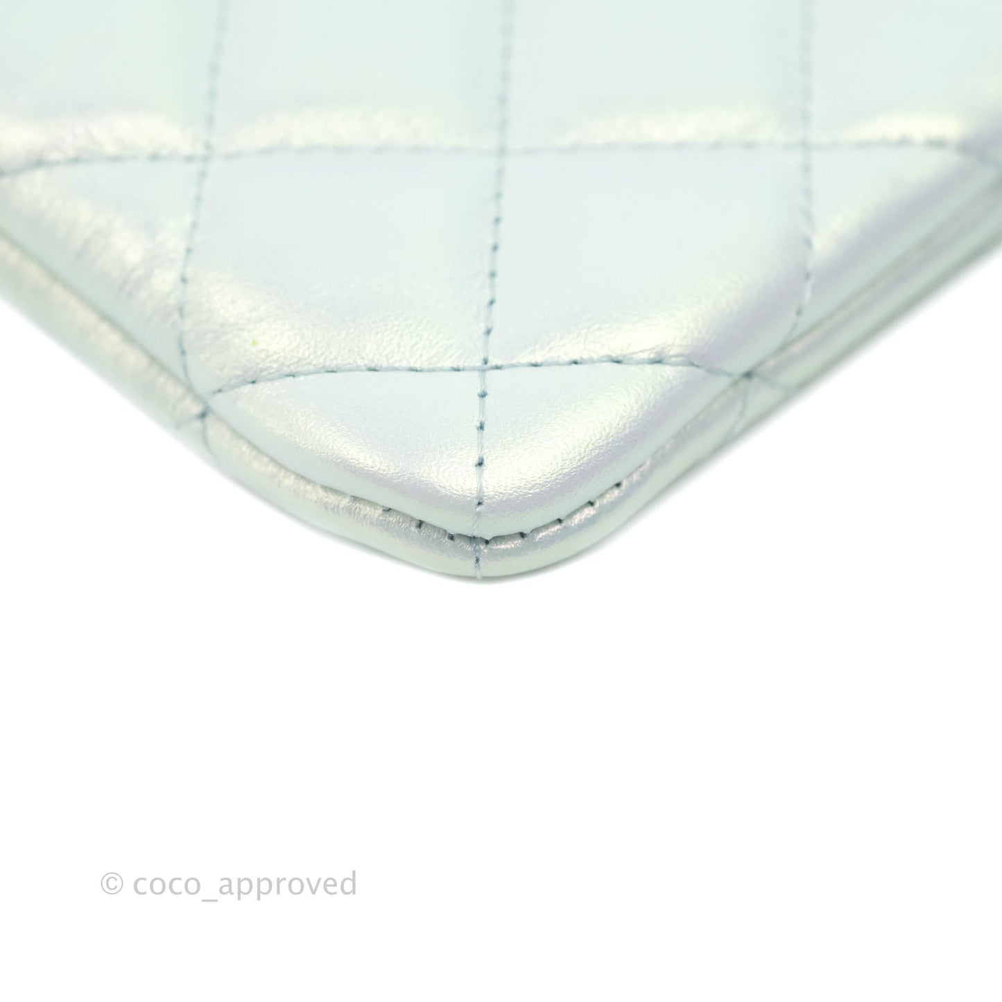 Chanel Mini Quilted O Case Iridescent Icy Blue Calfskin Silver Hardware