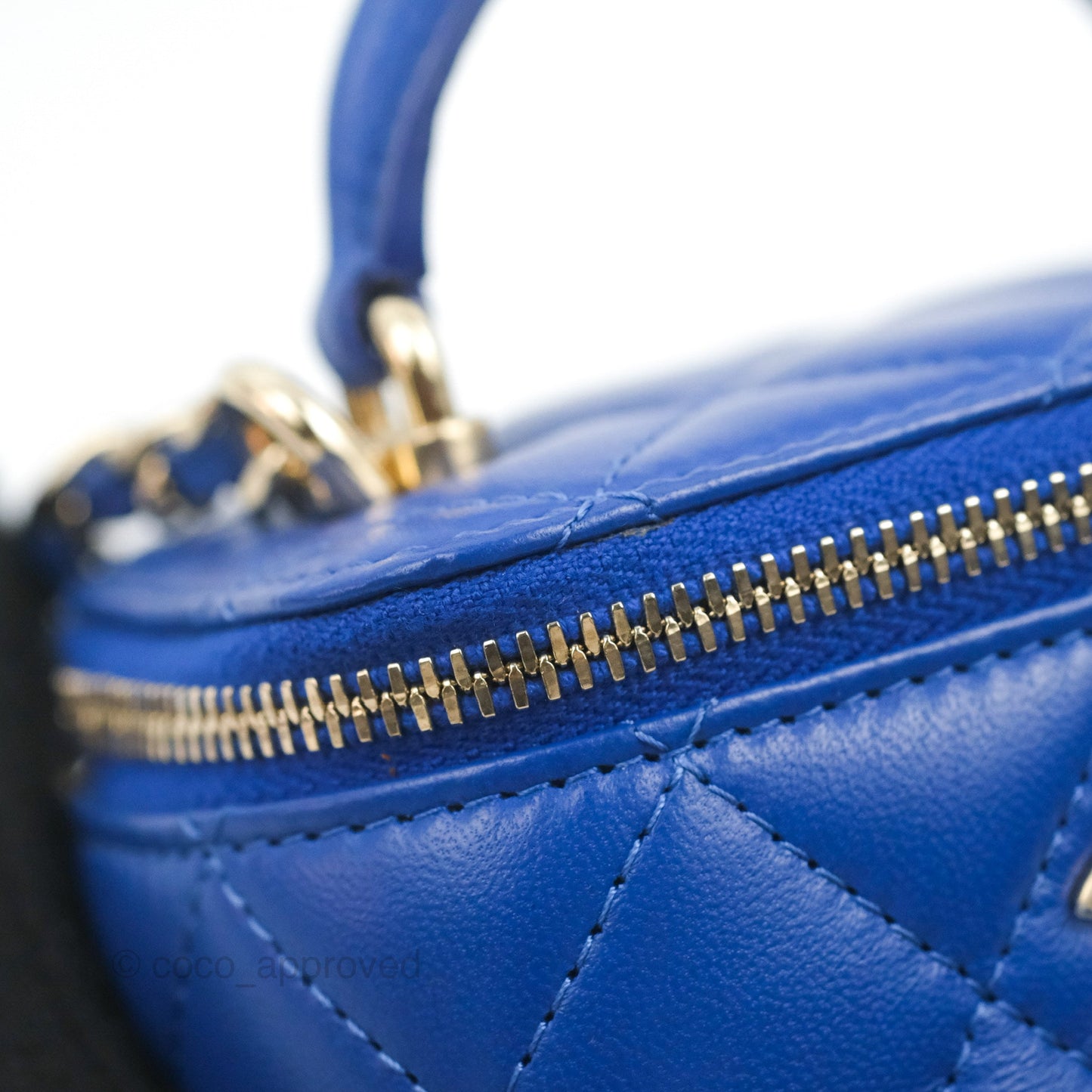 Chanel Mini Top Handle Vanity With Chain Blue Lambskin Gold Hardware