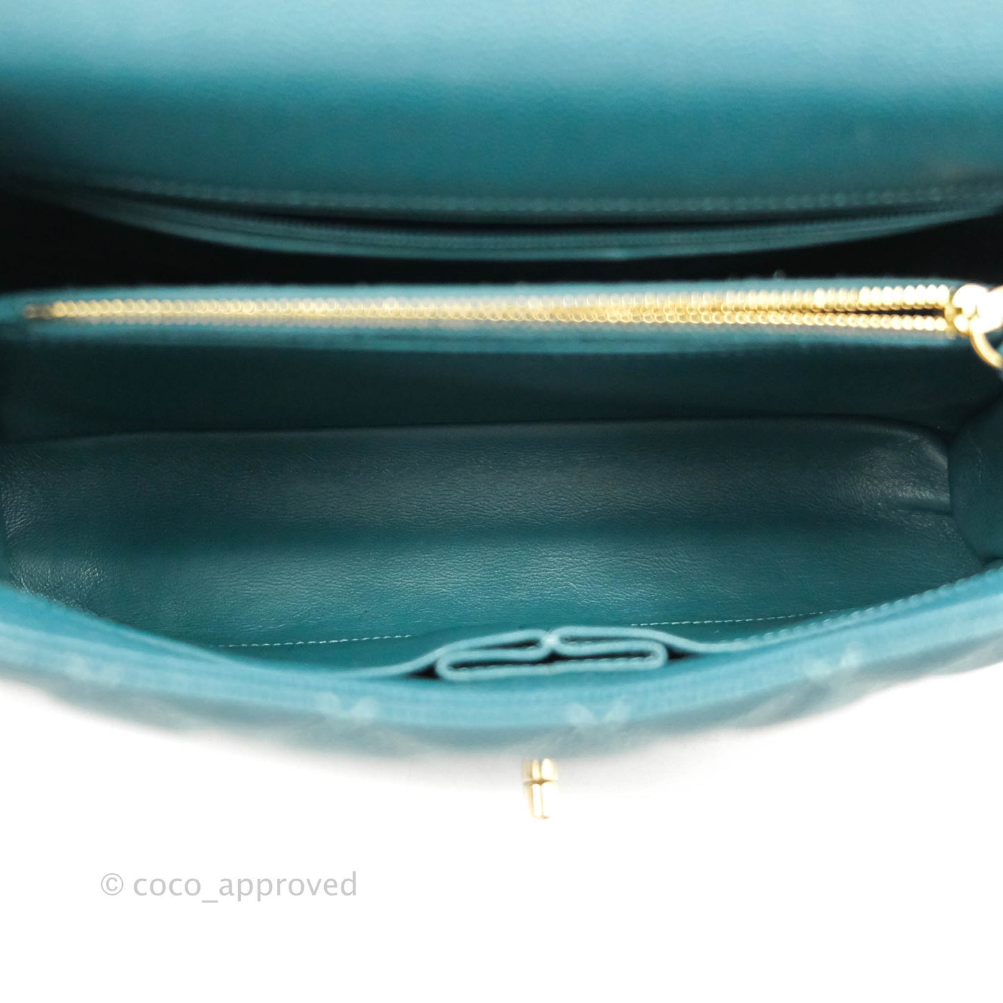 Chanel Medium Coco Handle Quilted Teal Caviar Lizard Handle Aged Gold Hardware
