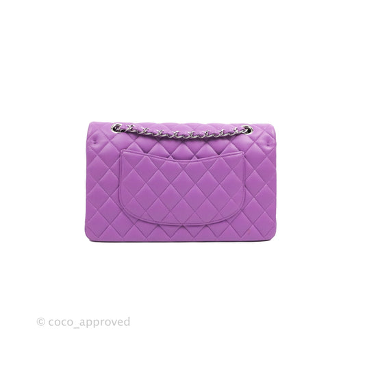 Chanel Classic M/L Medium Flap Quilted Purple Lambskin Silver Hardware 20C