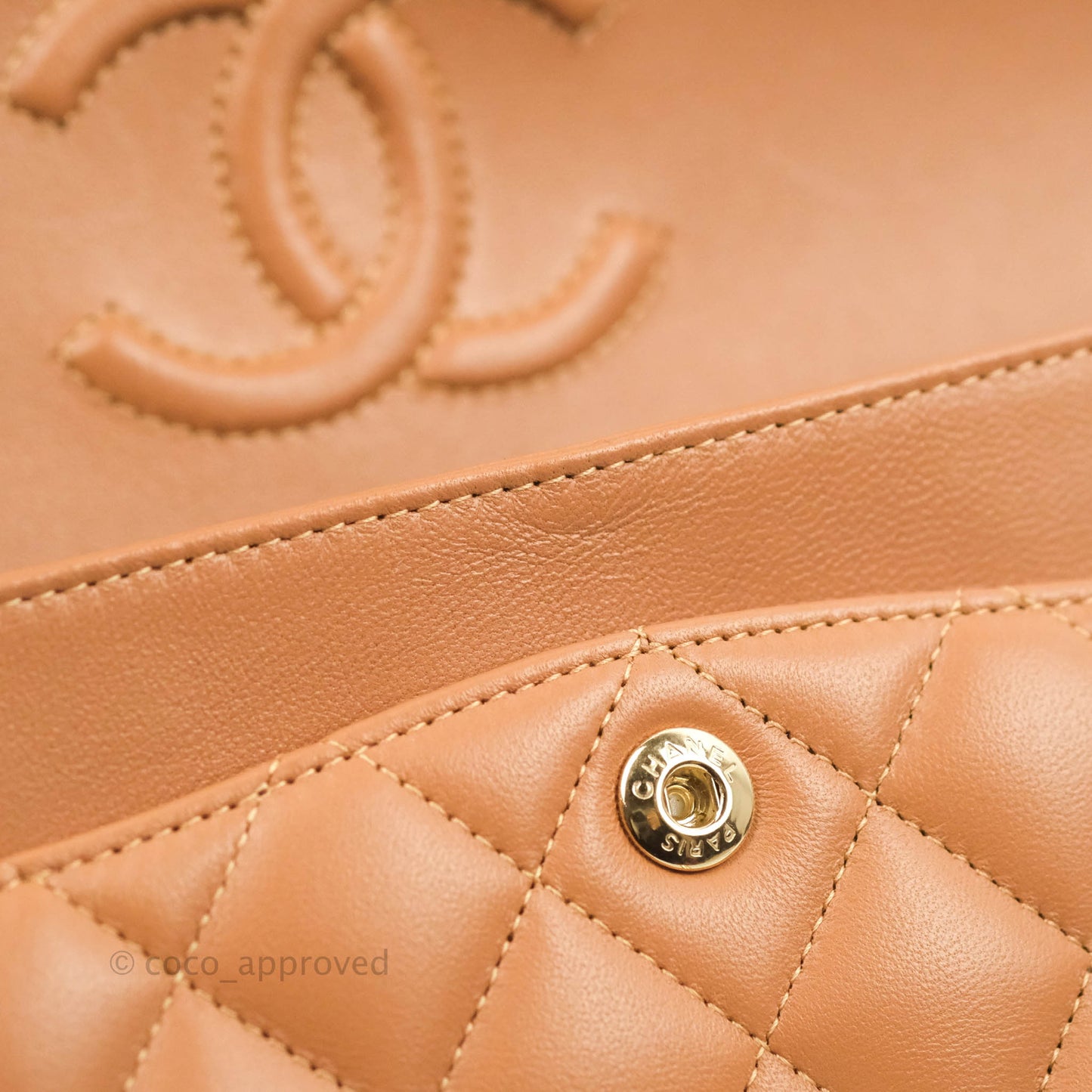 Chanel Classic Small S/M Flap Dark Beige Caramel Lambskin Gold Hardware 22S