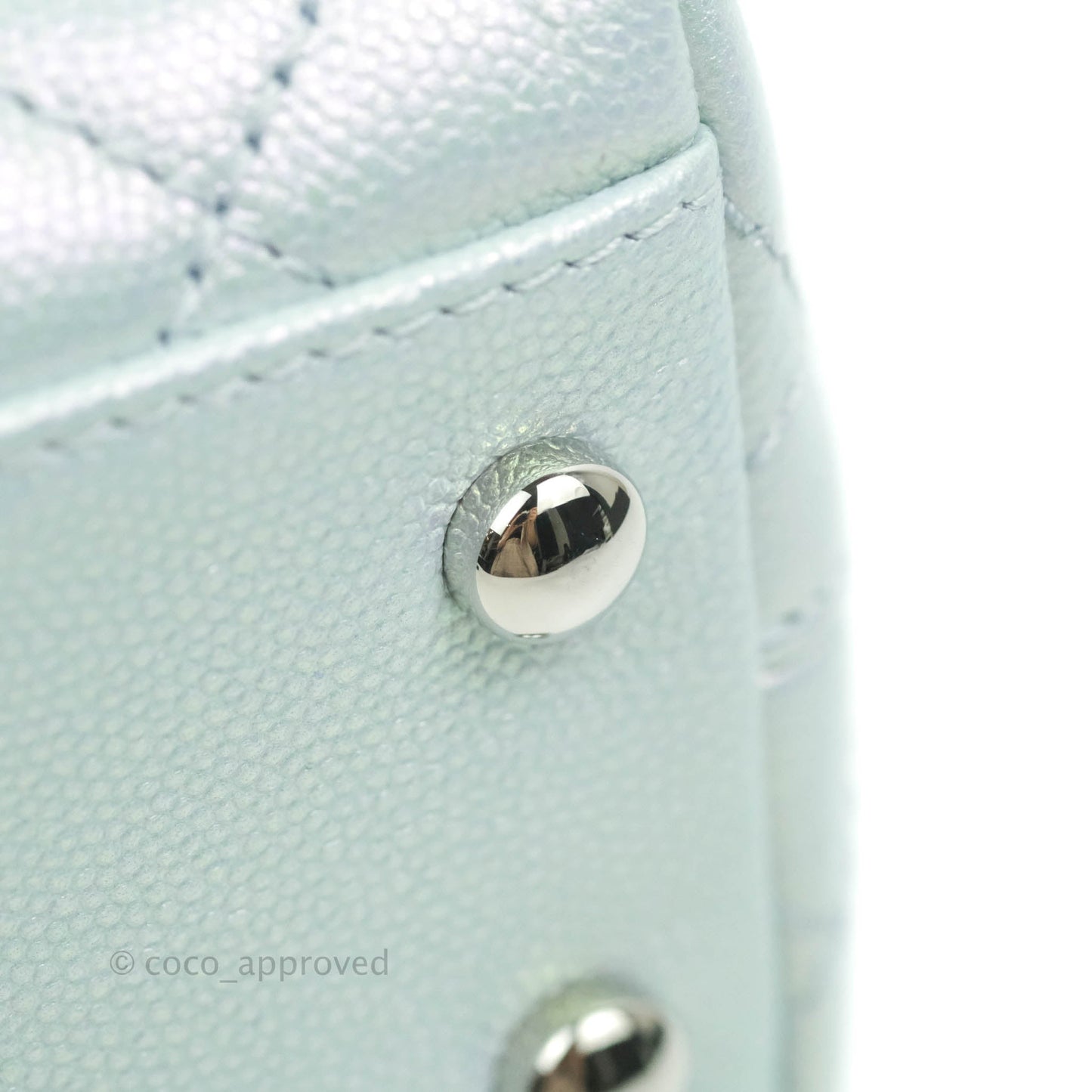 Chanel Mini Coco Handle Quilted Iridescent Light Blue Caviar Rainbow Hardware