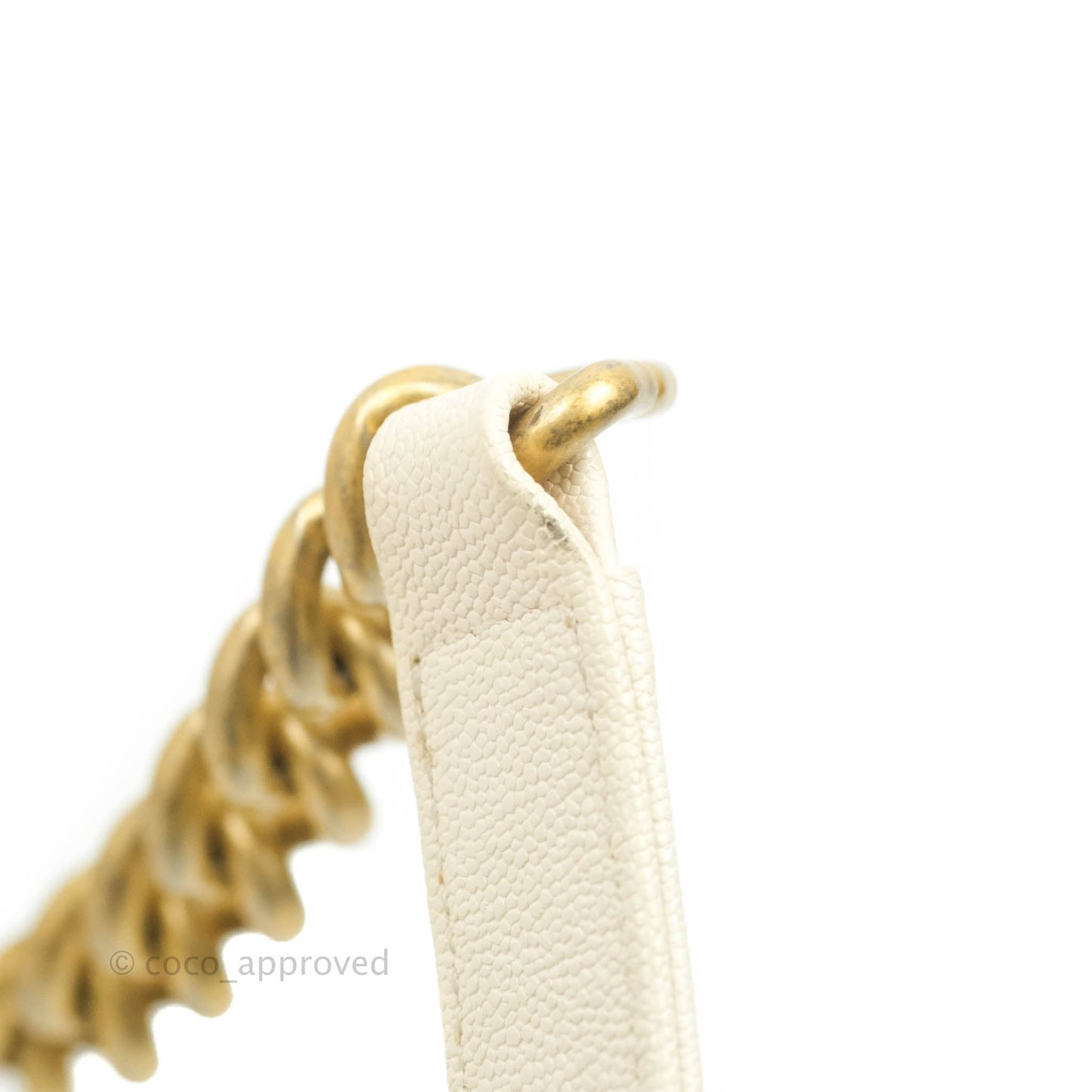 Chanel Boy Small Quilted White Caviar Aged Gold Hardware