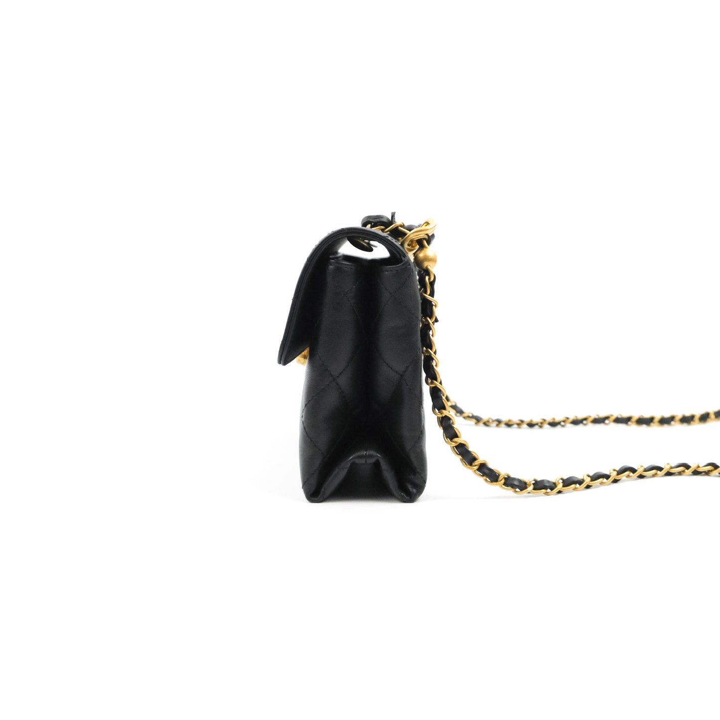 Chanel Small Chain Bar Flap Bag Black Calfskin Aged Gold Hardware