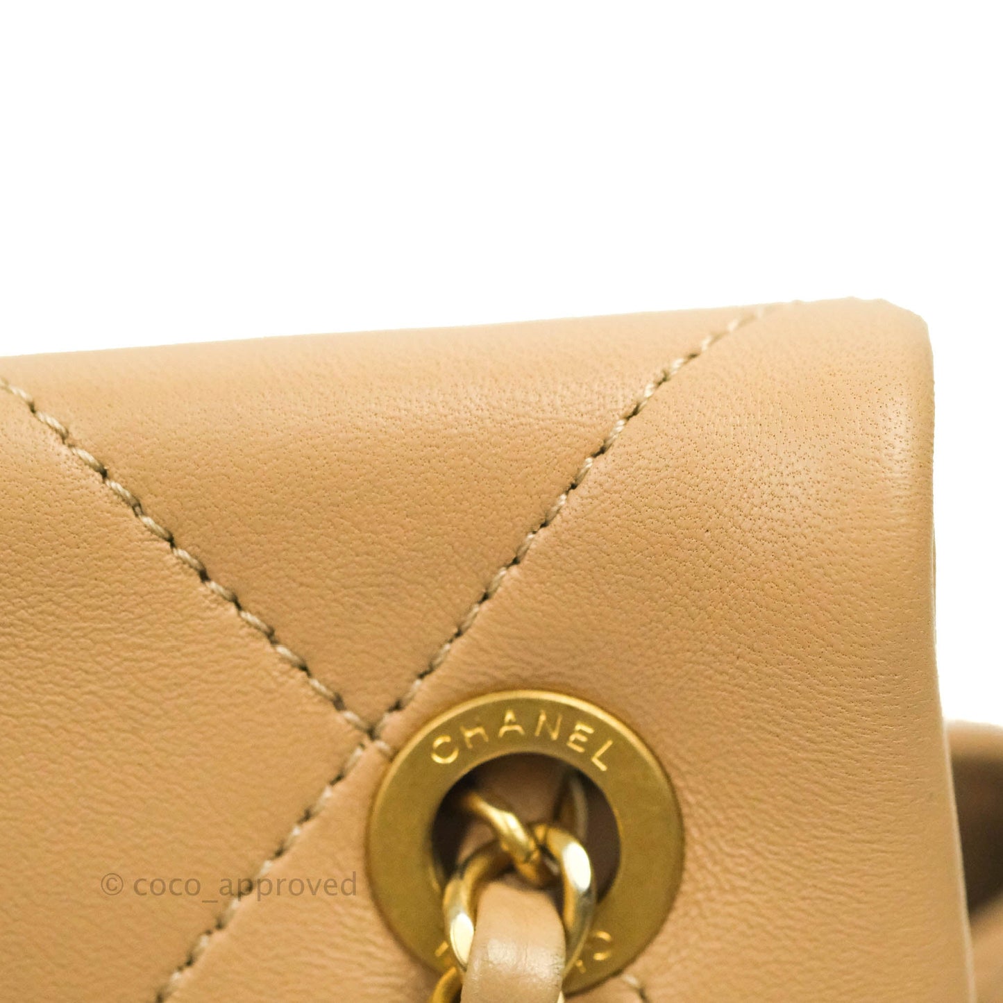 Chanel A Real Catch Quilted Flap Bag Beige Aged Gold Hardware