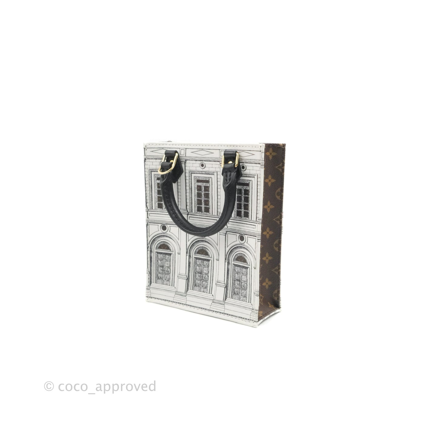 Louis Vuitton X Fornasetti Calfskin Architettura Petit Sac Plat Black White Gold Hardware