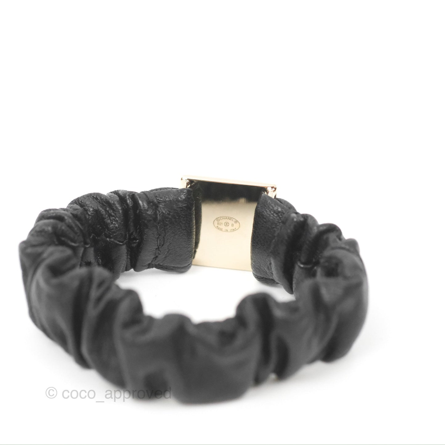 Chanel CC Black Leather Hair Accessory Gold Tone 21B