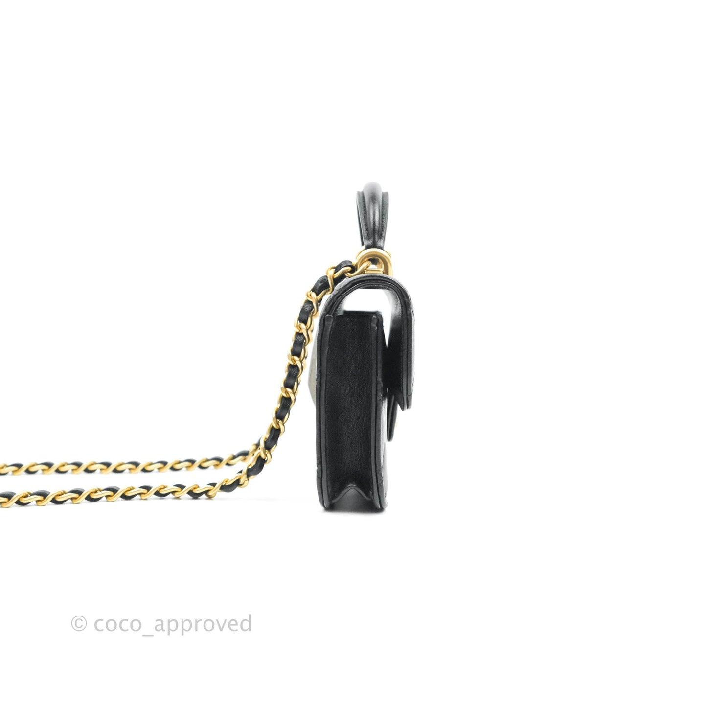 Chanel Flap Coin Purse With Chain Black Lambskin Aged Gold Hardware