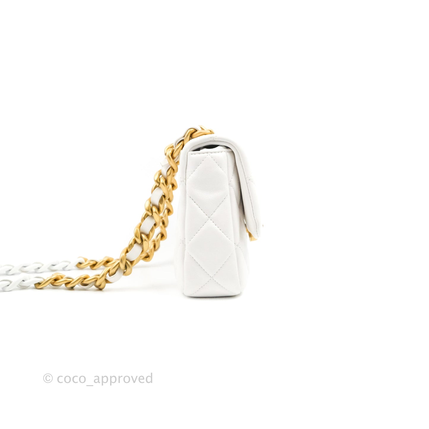 Chanel Small Flap Bag White Lambskin Aged Gold and Lacquered Metal 22S