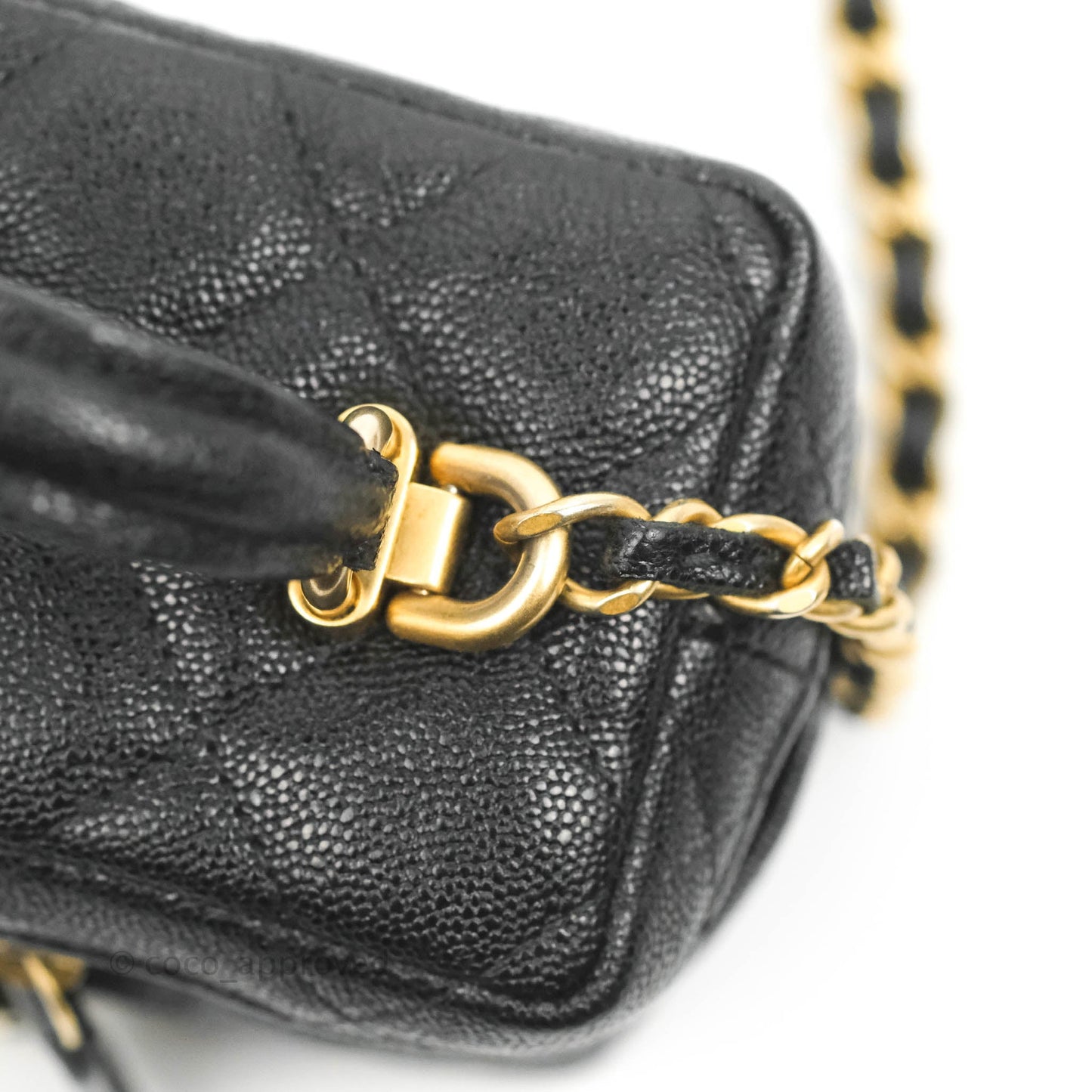 Chanel Quilted Mini Top Handle Vanity With Chain Black Caviar Aged Gold Hardware